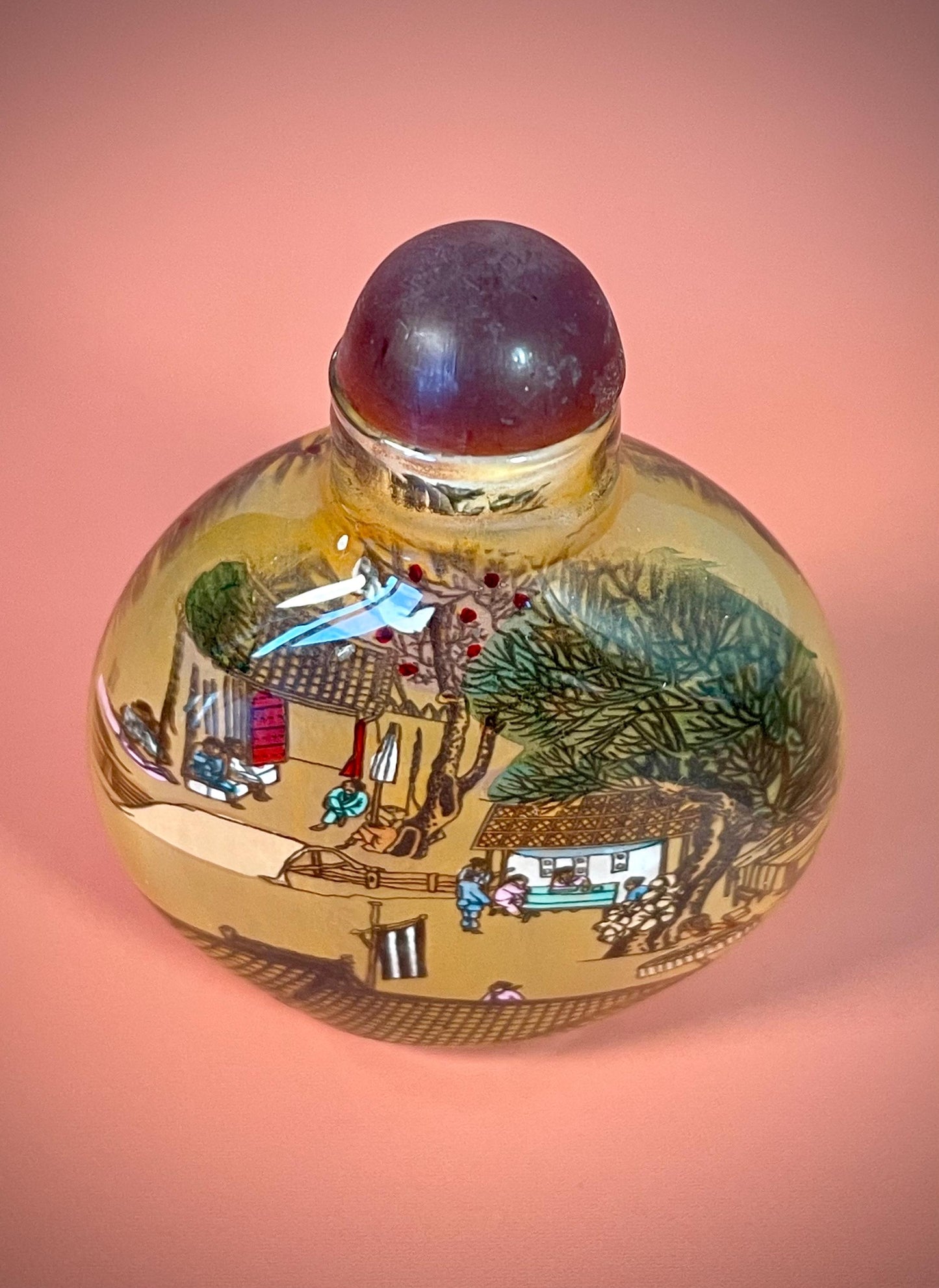 Painted Inside Snuff Bottle - 2.5 Inches - Intricate Village Scene