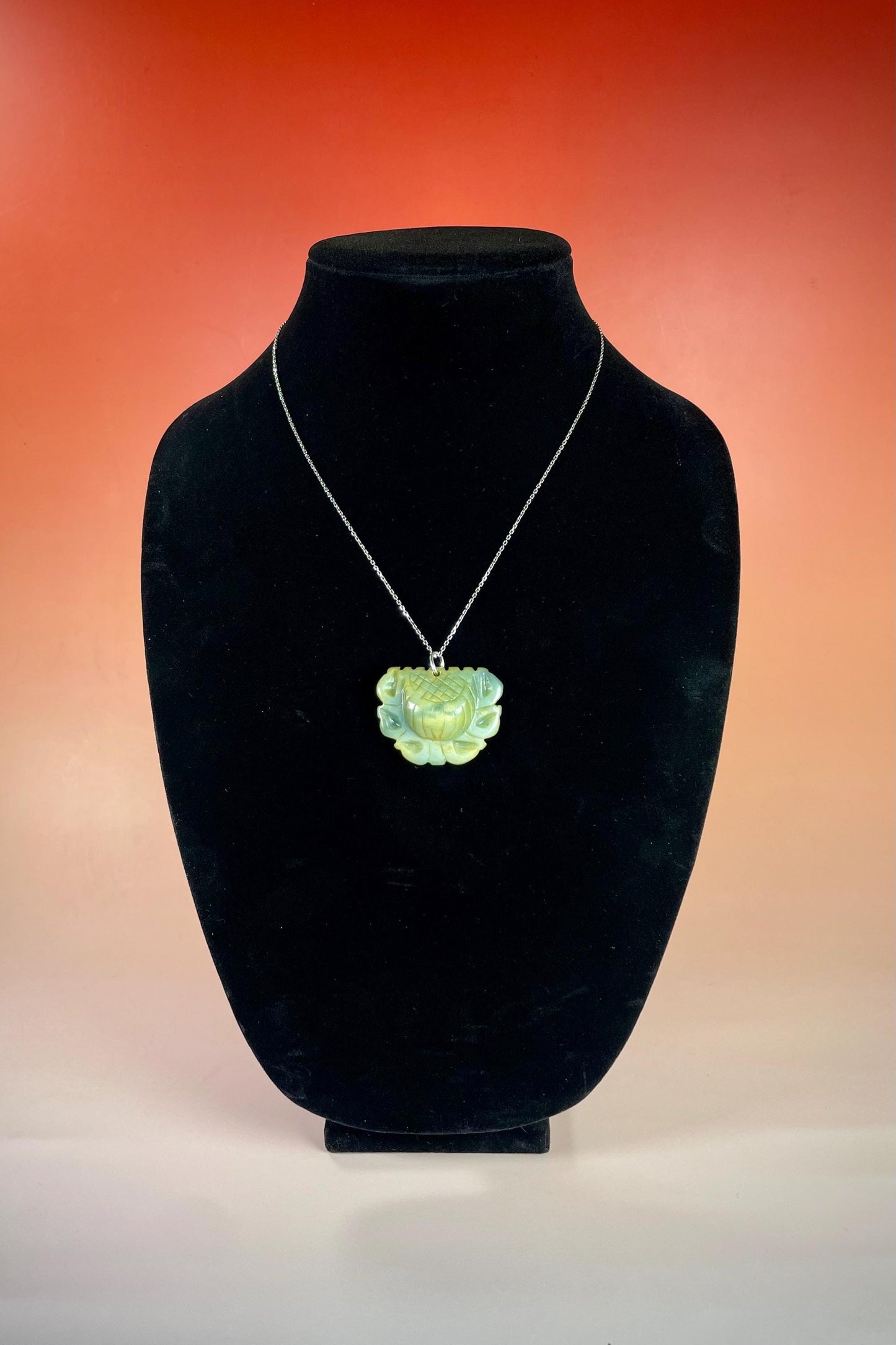 Jade Lotus Flower Pendant on Silver Chain