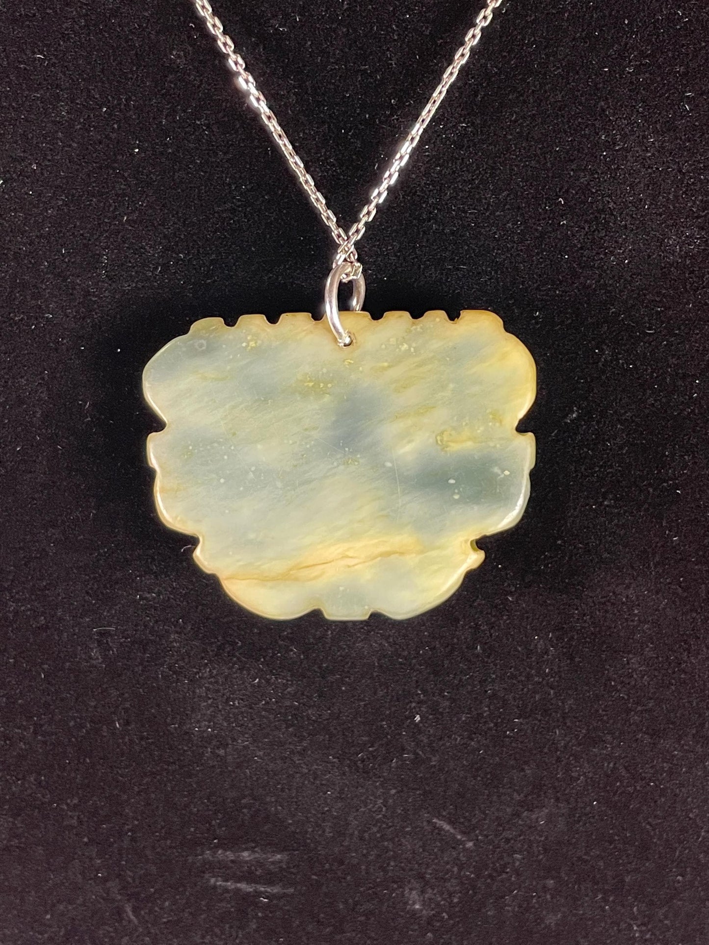 Jade Lotus Flower Pendant on Silver Chain