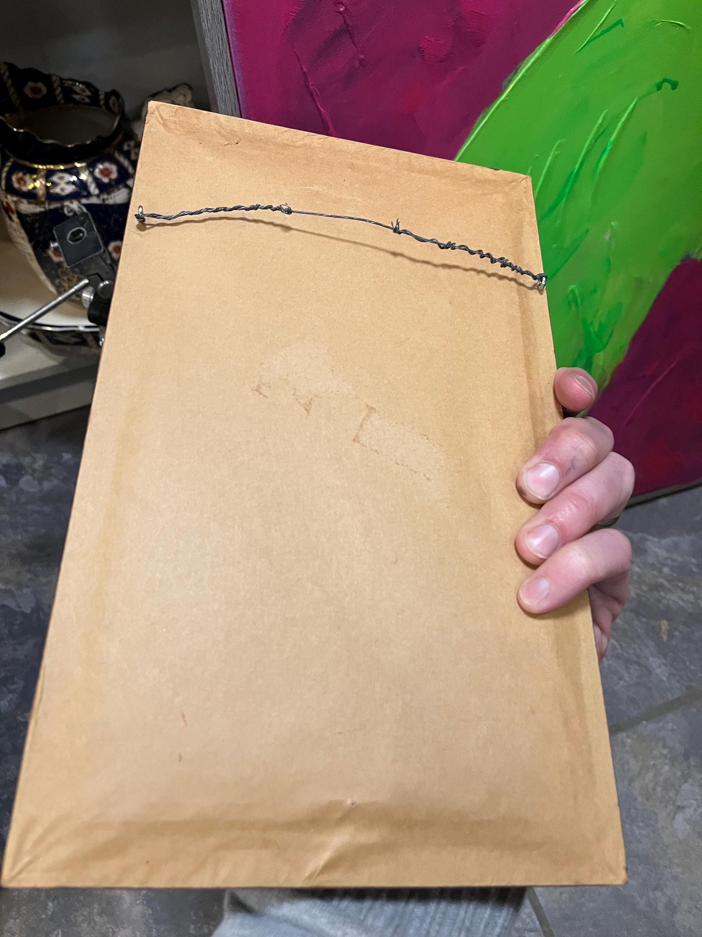 Beautiful 12 x 7 original painting on paper  signed in nice frame  mid century modern  mother and child