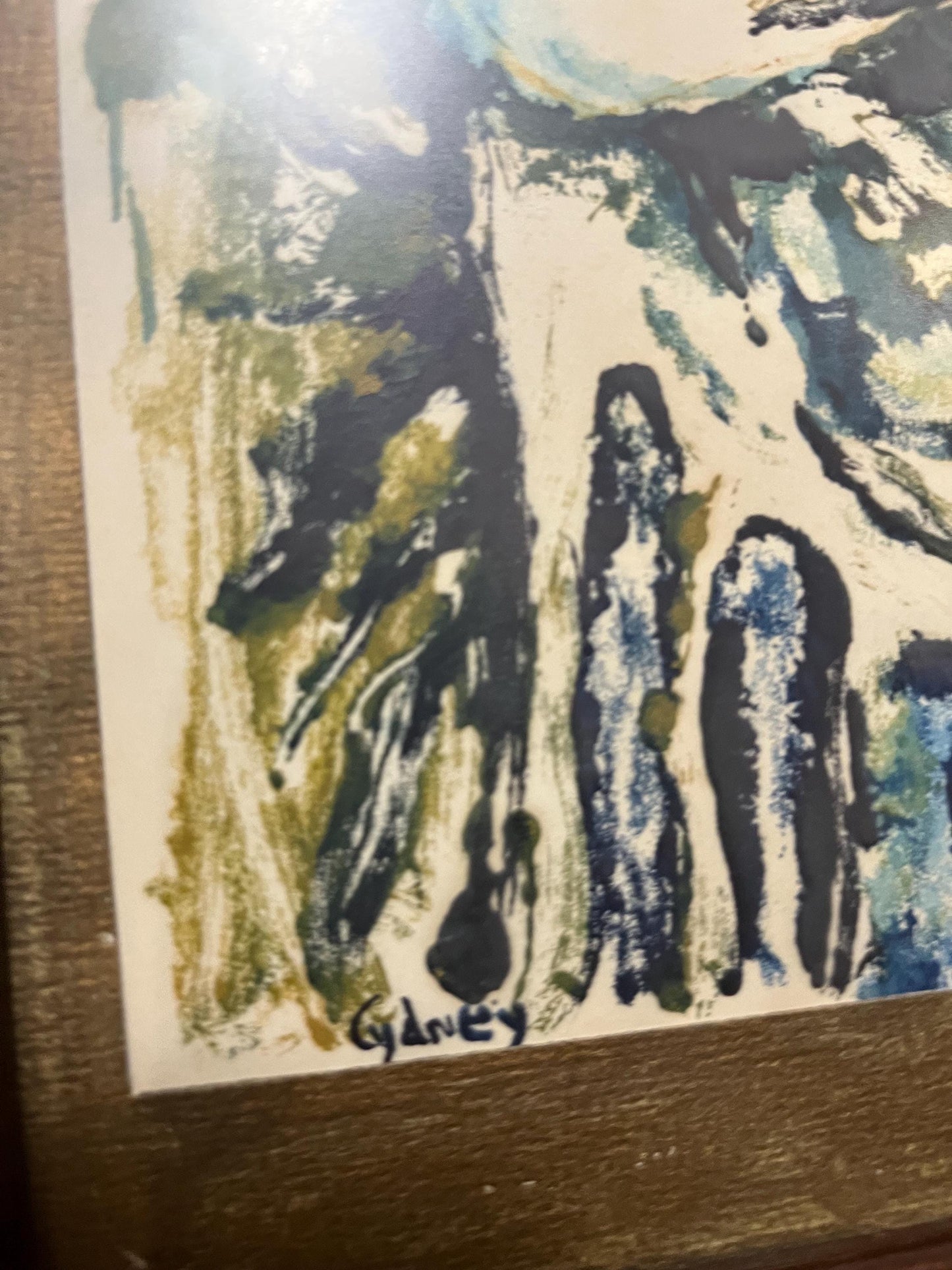 Beautiful 12 x 7 original painting on paper  signed in nice frame  mid century modern  mother and child