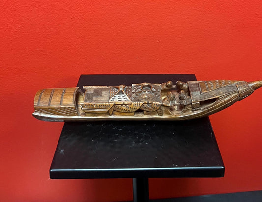 Very well carved antique Asian boxwood boat  10 inches long  superb little piece  wow