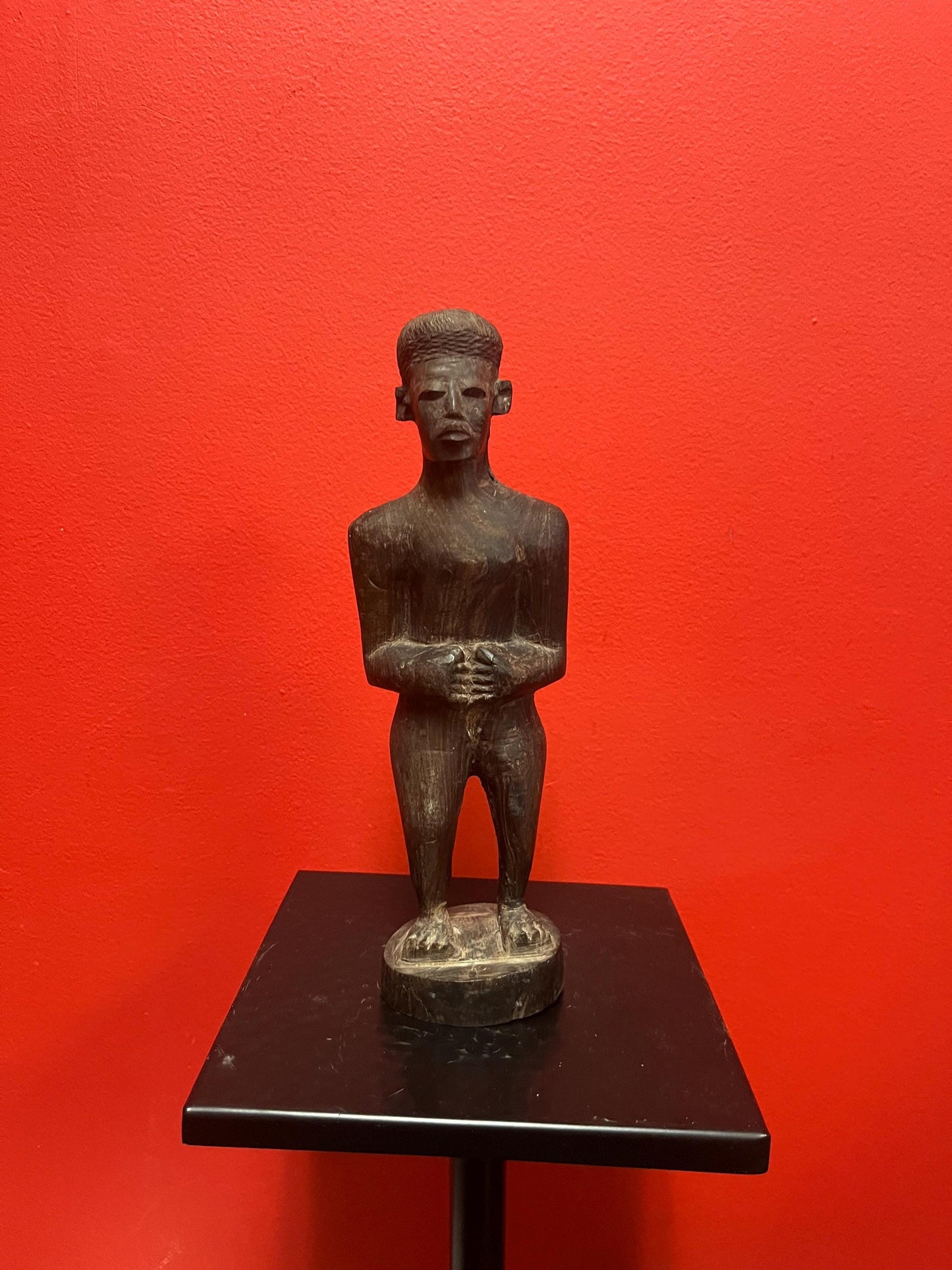 Lovely old African ironwood statue of a man  11 inches tall  heavy and nice detail
