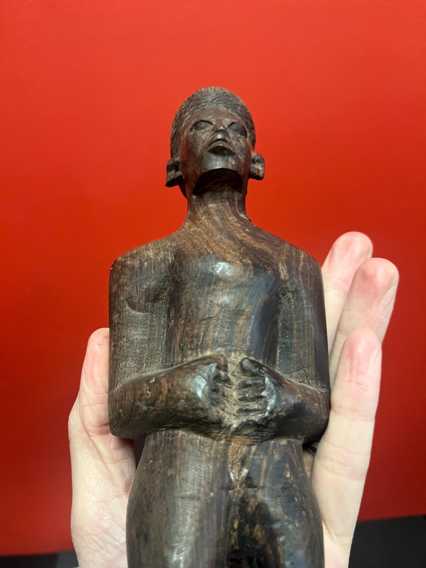 Lovely old African ironwood statue of a man  11 inches tall  heavy and nice detail