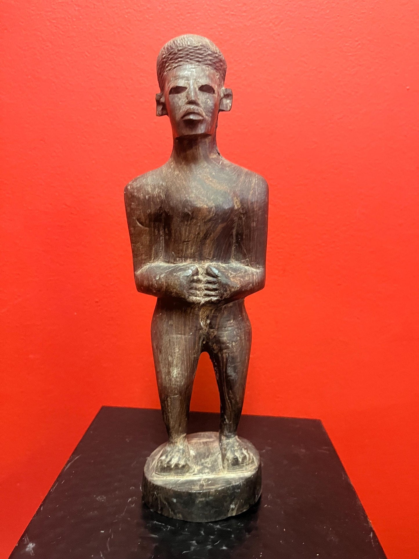 Lovely old African ironwood statue of a man  11 inches tall  heavy and nice detail