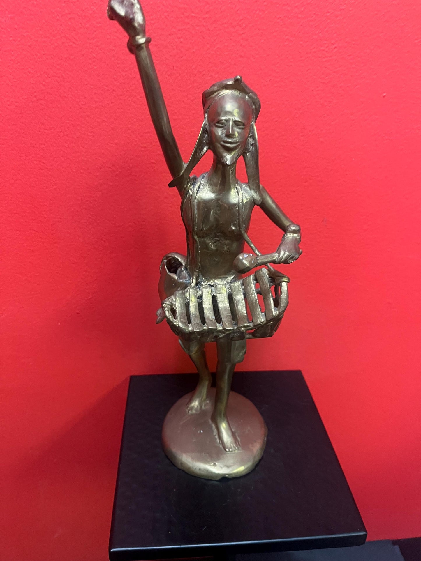 Absolutely stunning 14 inch tall, antique Ashanti African bronze statue of a drummer  from major collection with amazing patina