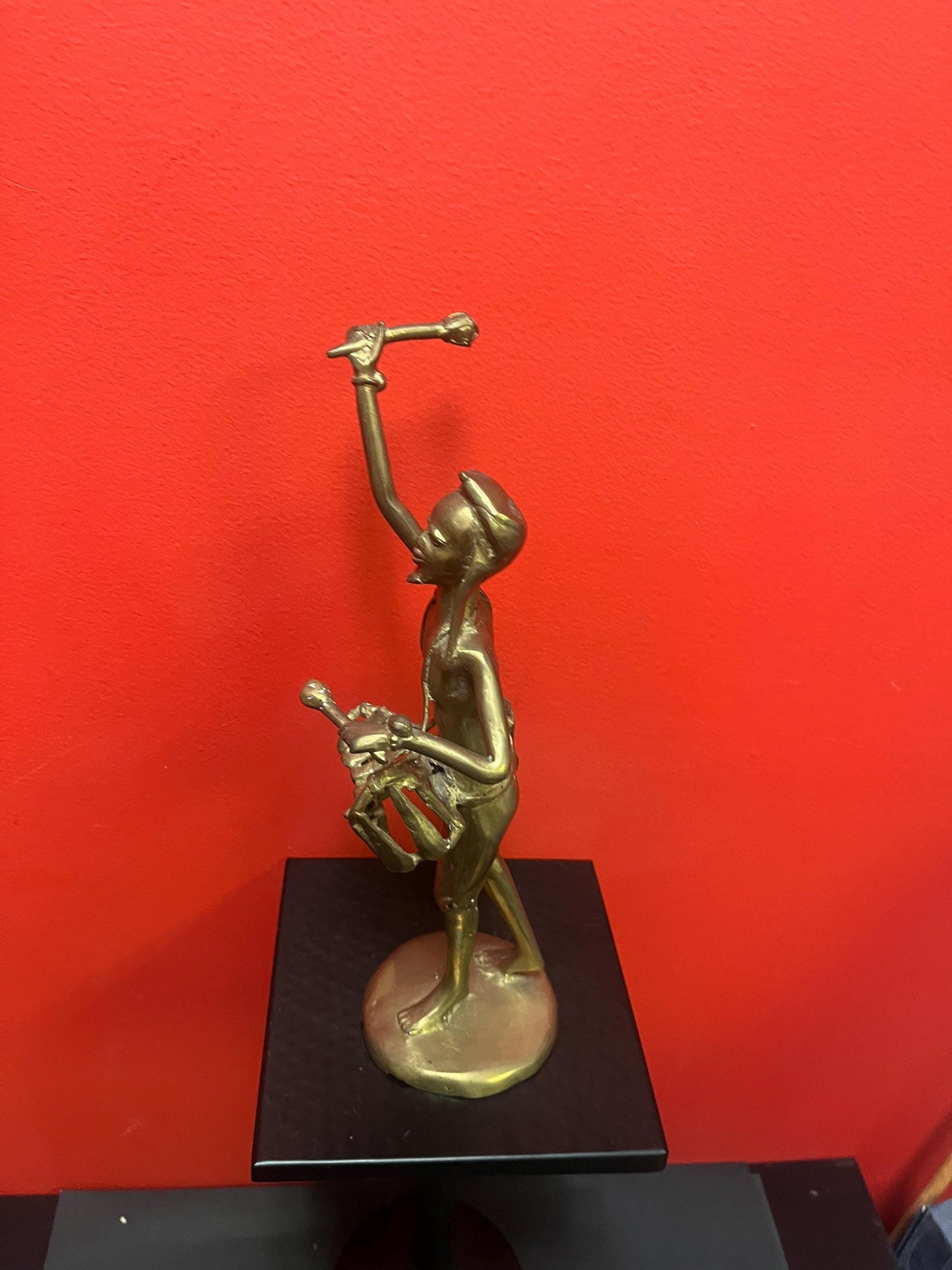 Absolutely stunning 14 inch tall, antique Ashanti African bronze statue of a drummer  from major collection with amazing patina