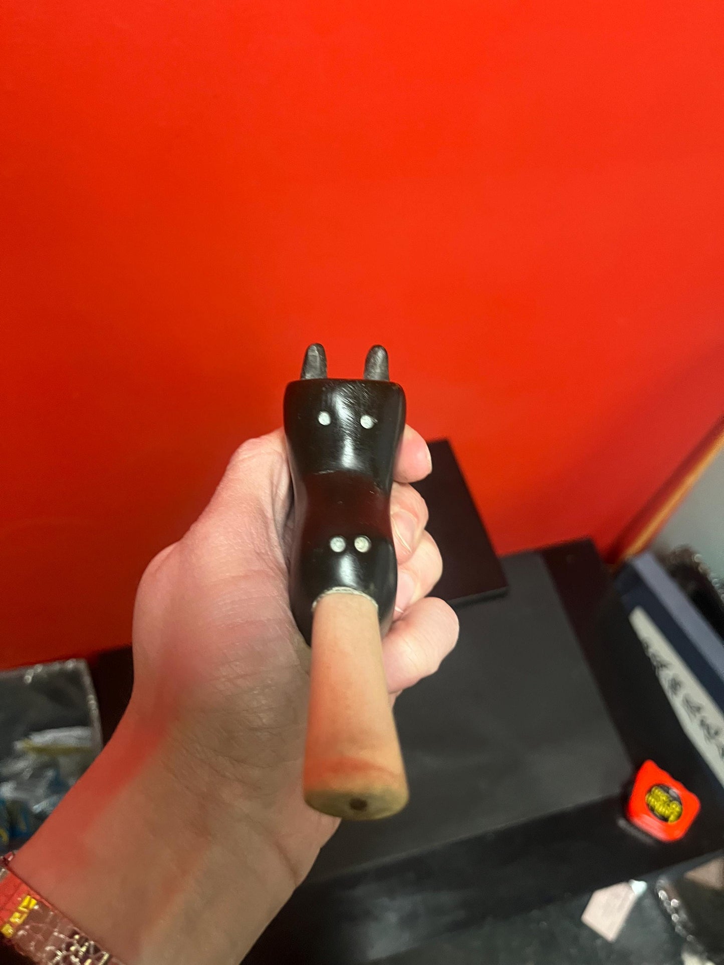 Antique stone  pipe  6 x 3 high  rare authentic piece with bone  early 1900s  indigenous Inuit - rare   wow -