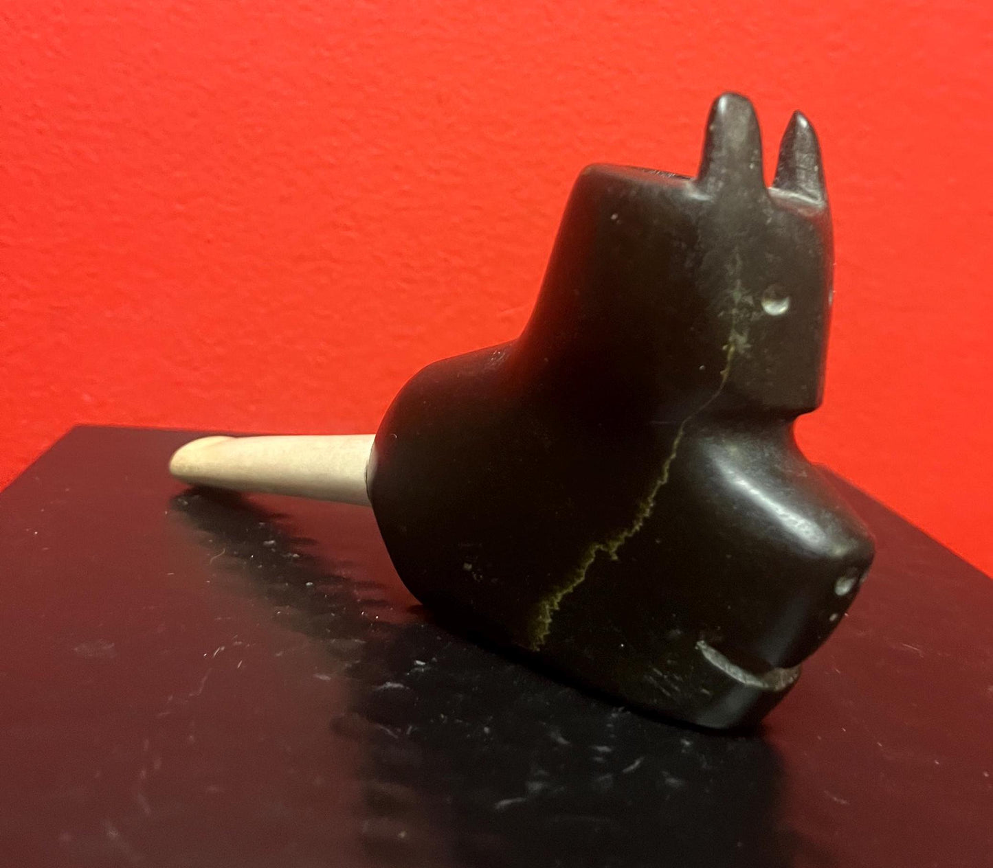 Antique stone  pipe  6 x 3 high  rare authentic piece with bone  early 1900s  indigenous Inuit - rare   wow -