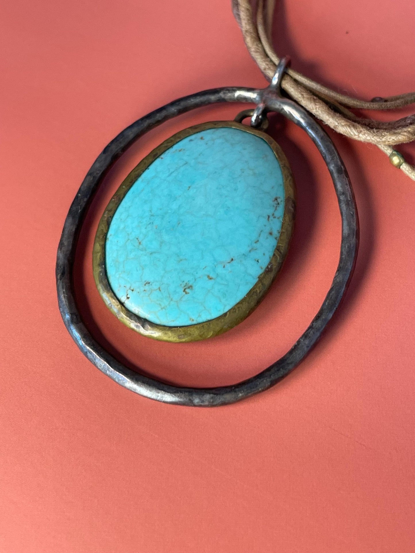 20 inch Necklace with 2.5 Turquoise Pendant and leather cord