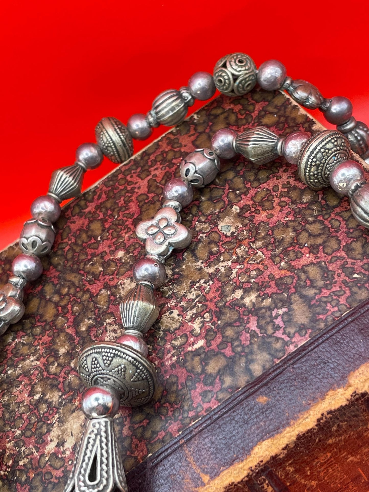 Untested Silver Persian Necklace with intricate beads and 2inch pendant