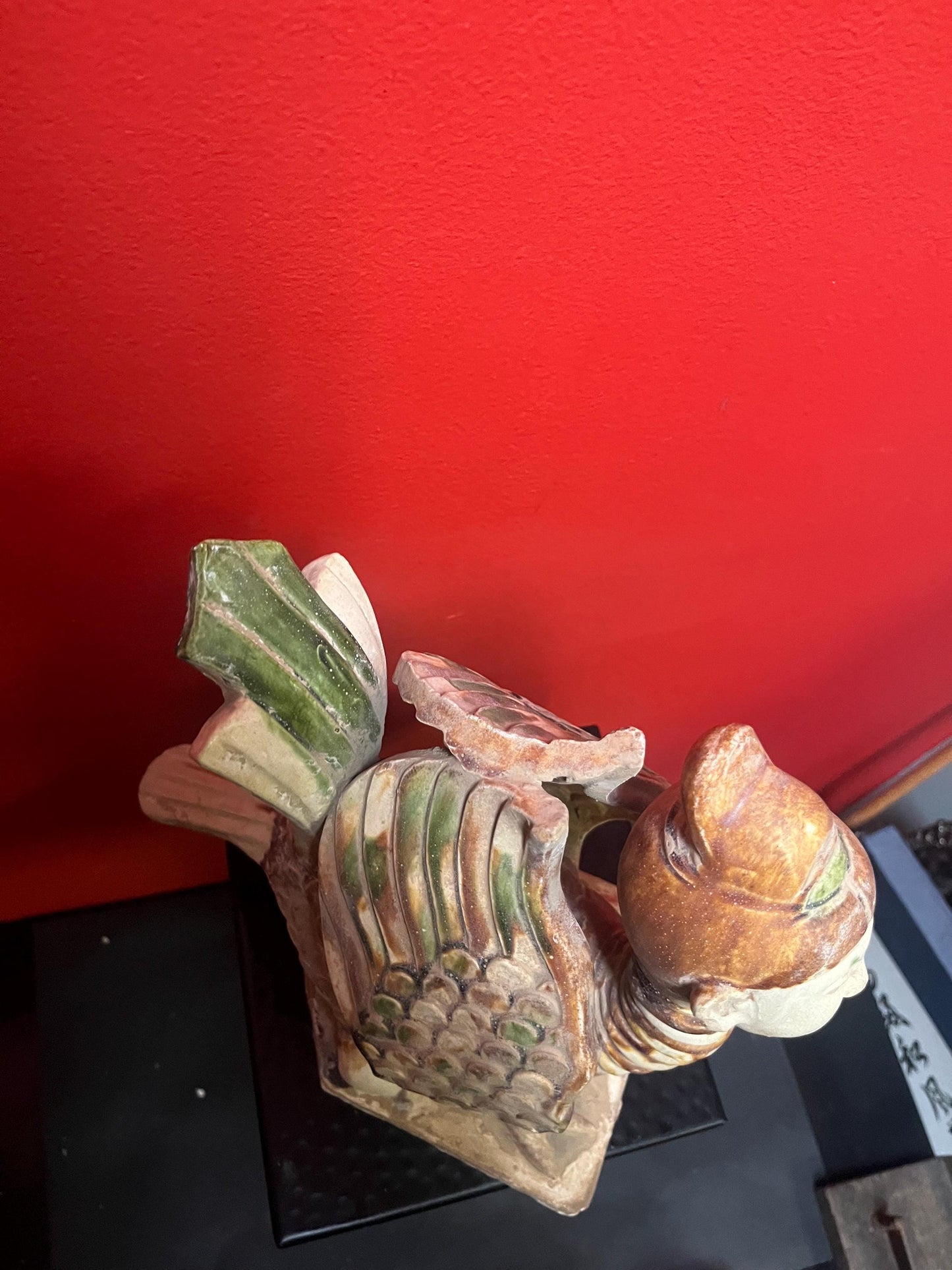 Amazing antique Chinese 13 x 11 high clay statue of a woman Phoenix  incredible condition and wonderful look   wow