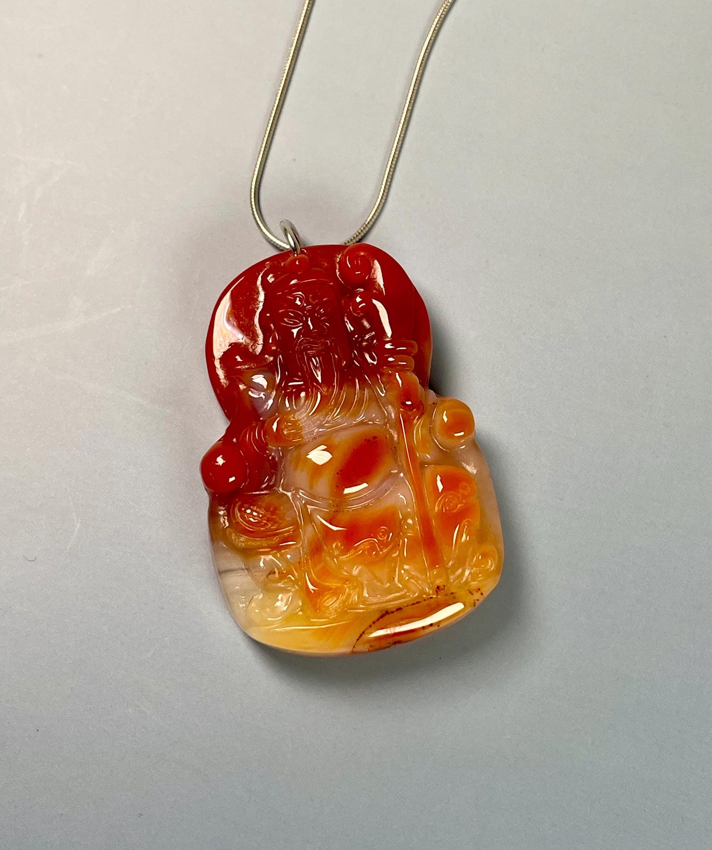 Hand-Carved Agate Shou Pendant  Symbol of Longevity & Prosperity
