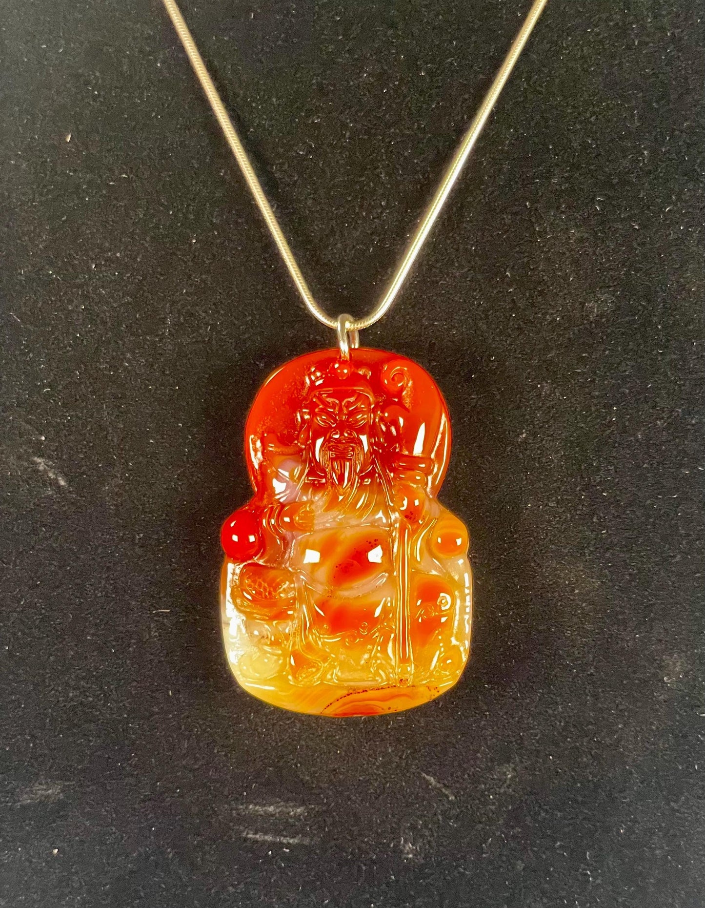 Hand-Carved Agate Shou Pendant  Symbol of Longevity & Prosperity