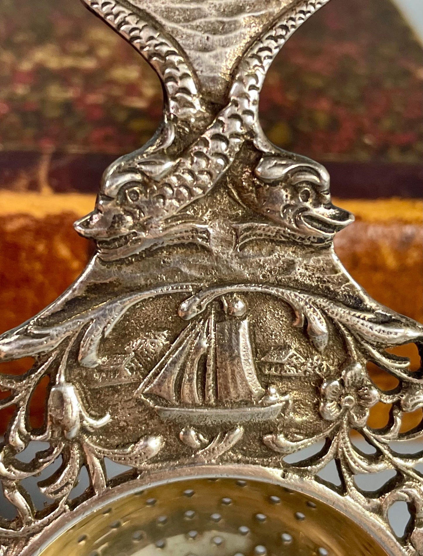Absolutely Amazing Antique American Sterling Tea Strainer  Nautical Theme