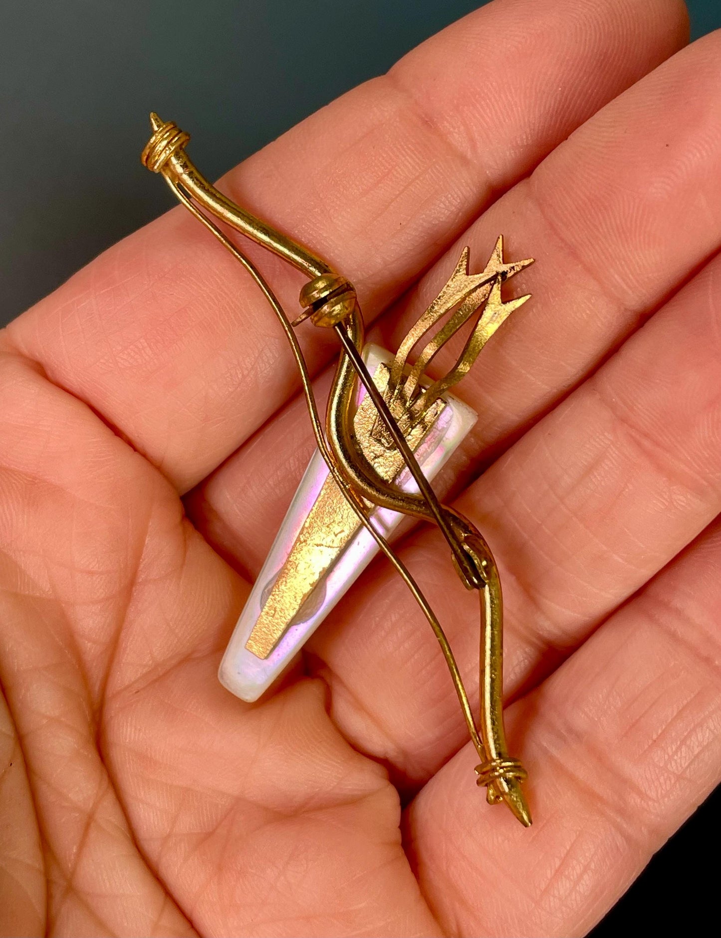 2.75 inch Mother of Pearl Bow and Arrow Brooch