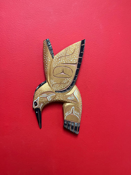 Beautiful 11 x 6 wide well painted signed in indigenous first nations, Pacific Northwest Coast Hummingbird plaque  ready to hang