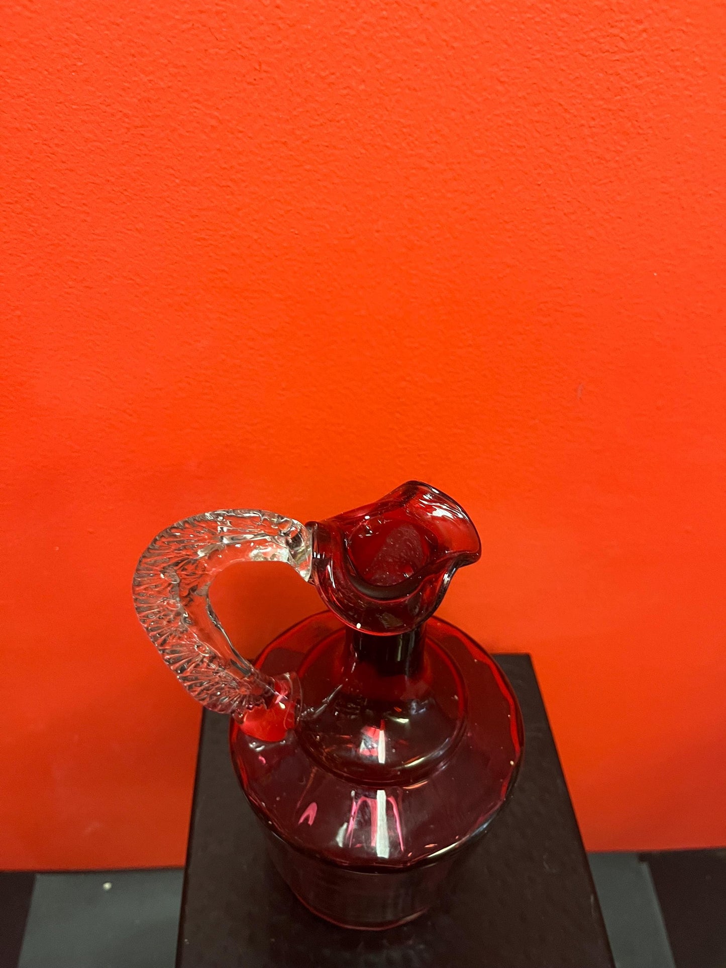 Beautiful 9 inch tall antique English Victorian cranberry glass pitcher jug  perfect for flowers  great price