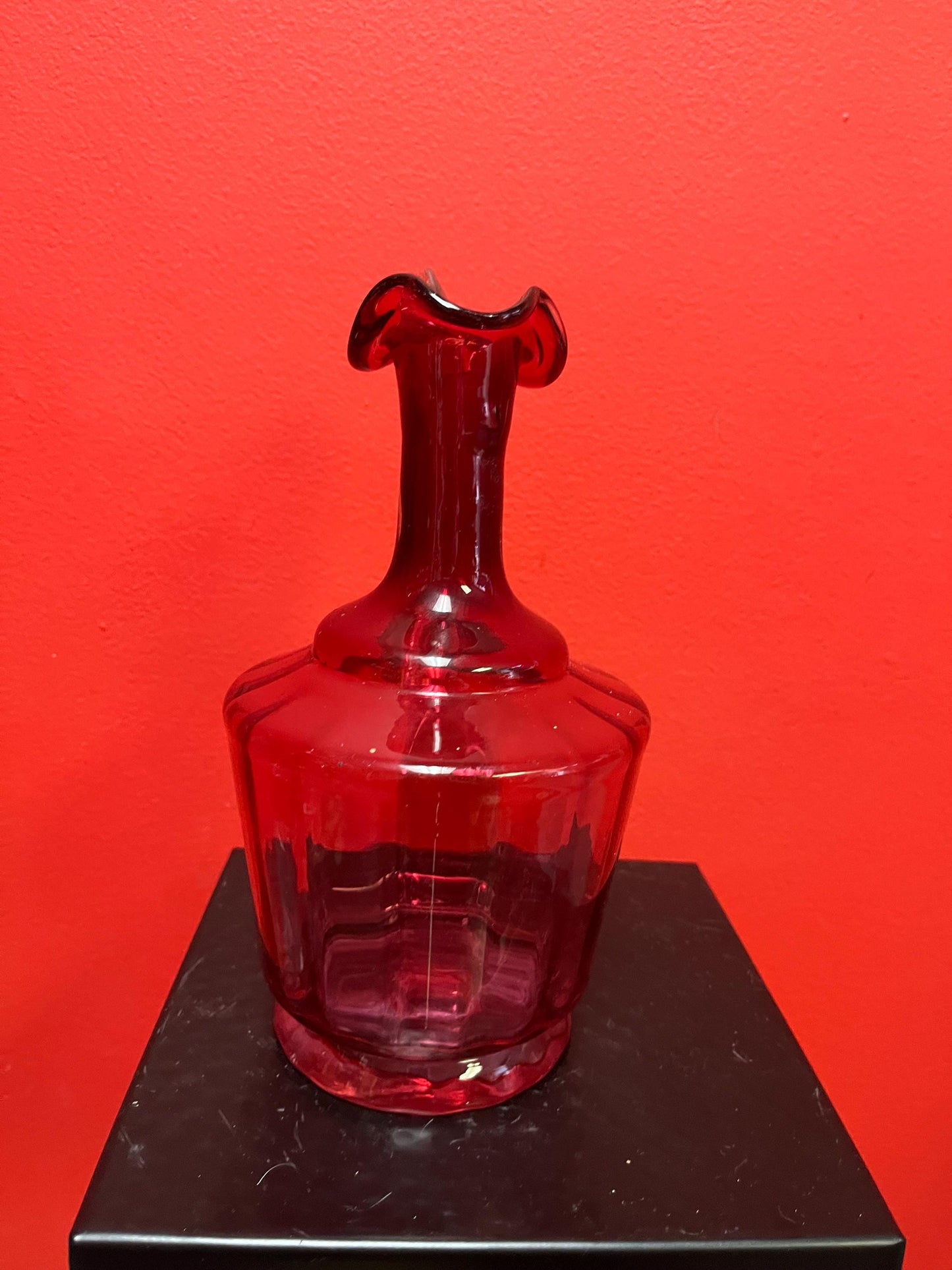 Beautiful 9 inch tall antique English Victorian cranberry glass pitcher jug  perfect for flowers  great price