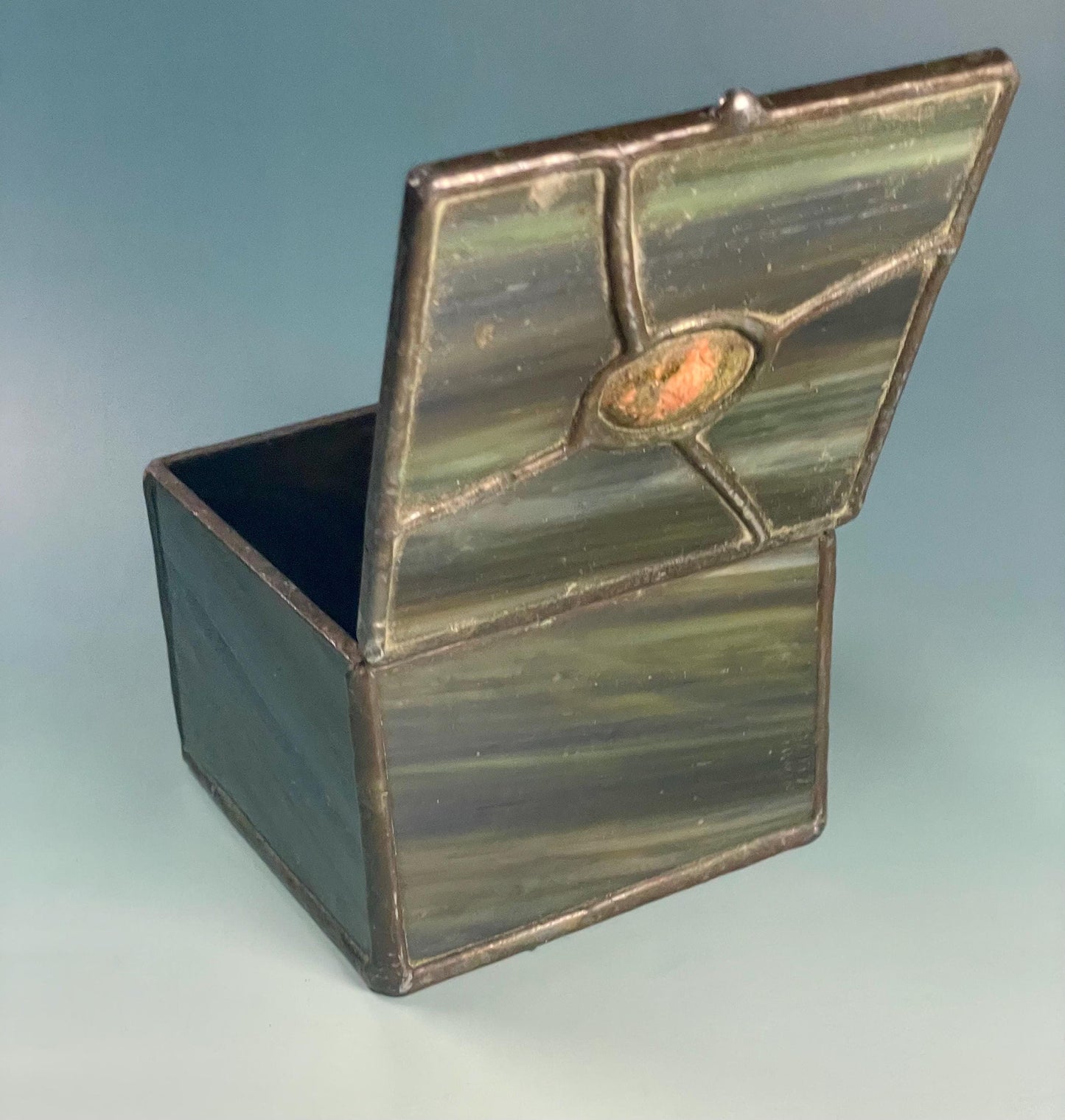Stained Glass Box with Gemstone Accent and Mirrored Bottom
