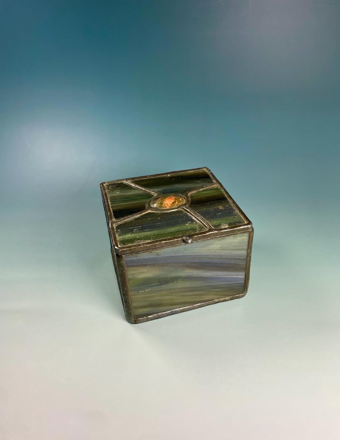 Stained Glass Box with Gemstone Accent and Mirrored Bottom