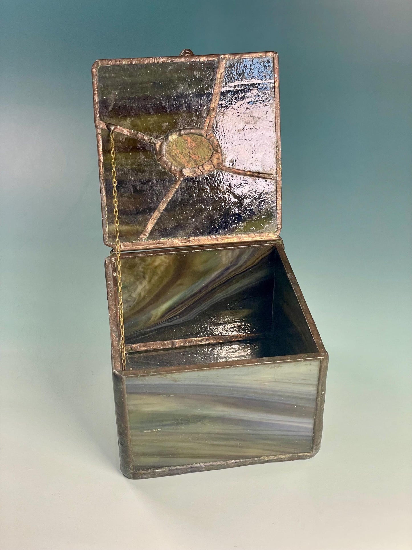 Stained Glass Box with Gemstone Accent and Mirrored Bottom