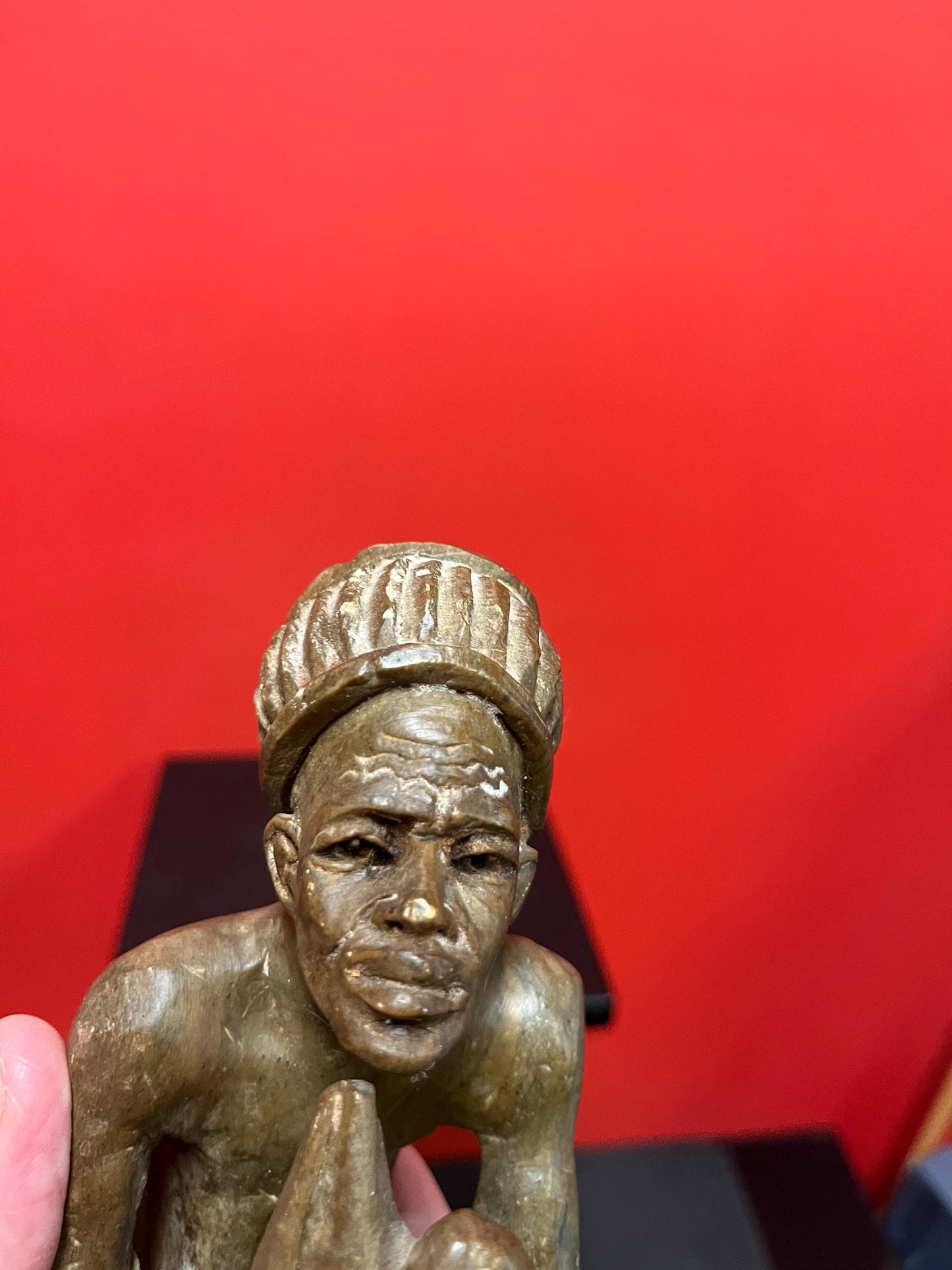 Lovely older 9 inch African stone statue  well carved and heavy