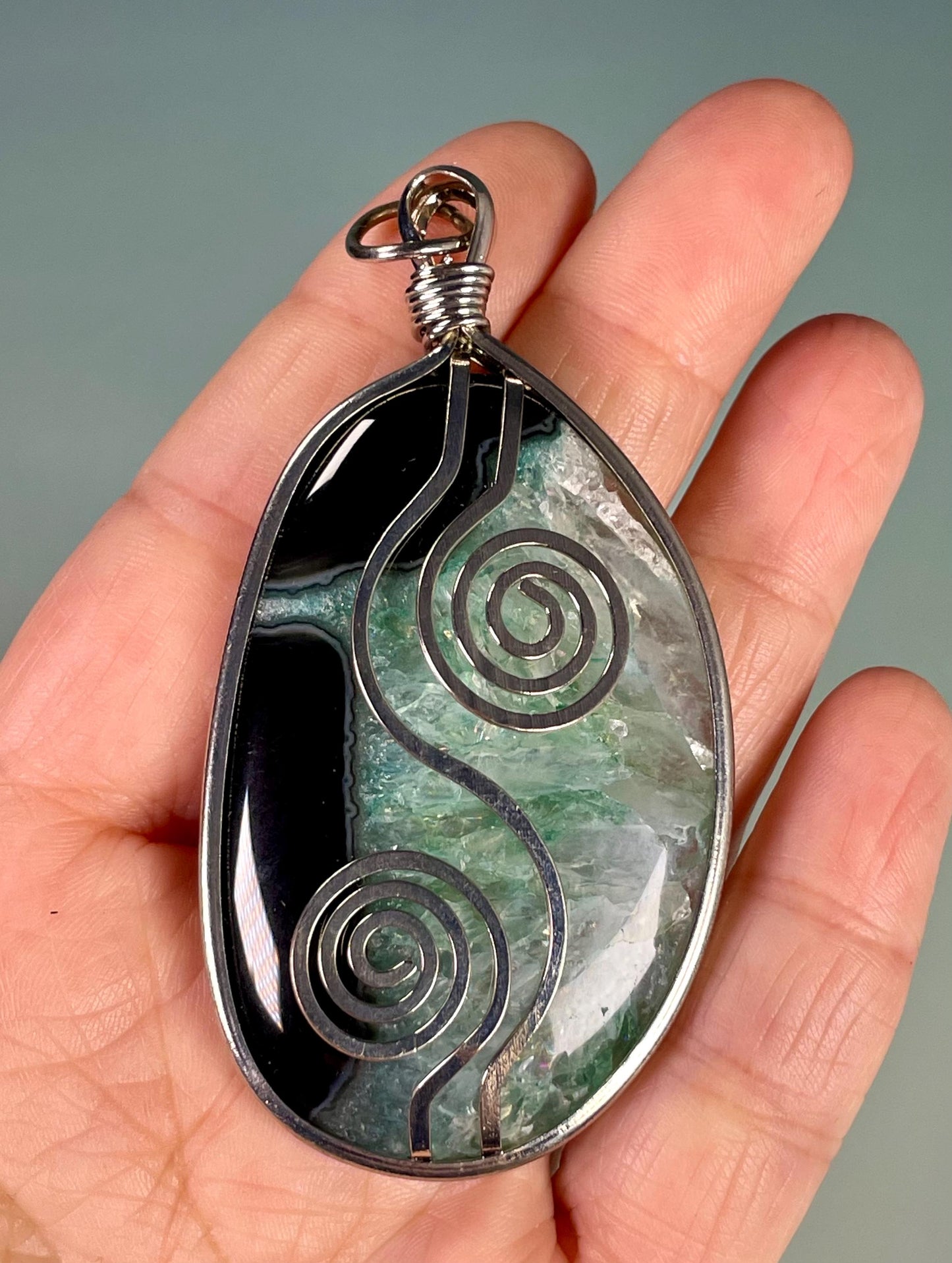 Stunning 3 inch Stone and Silver Pendant