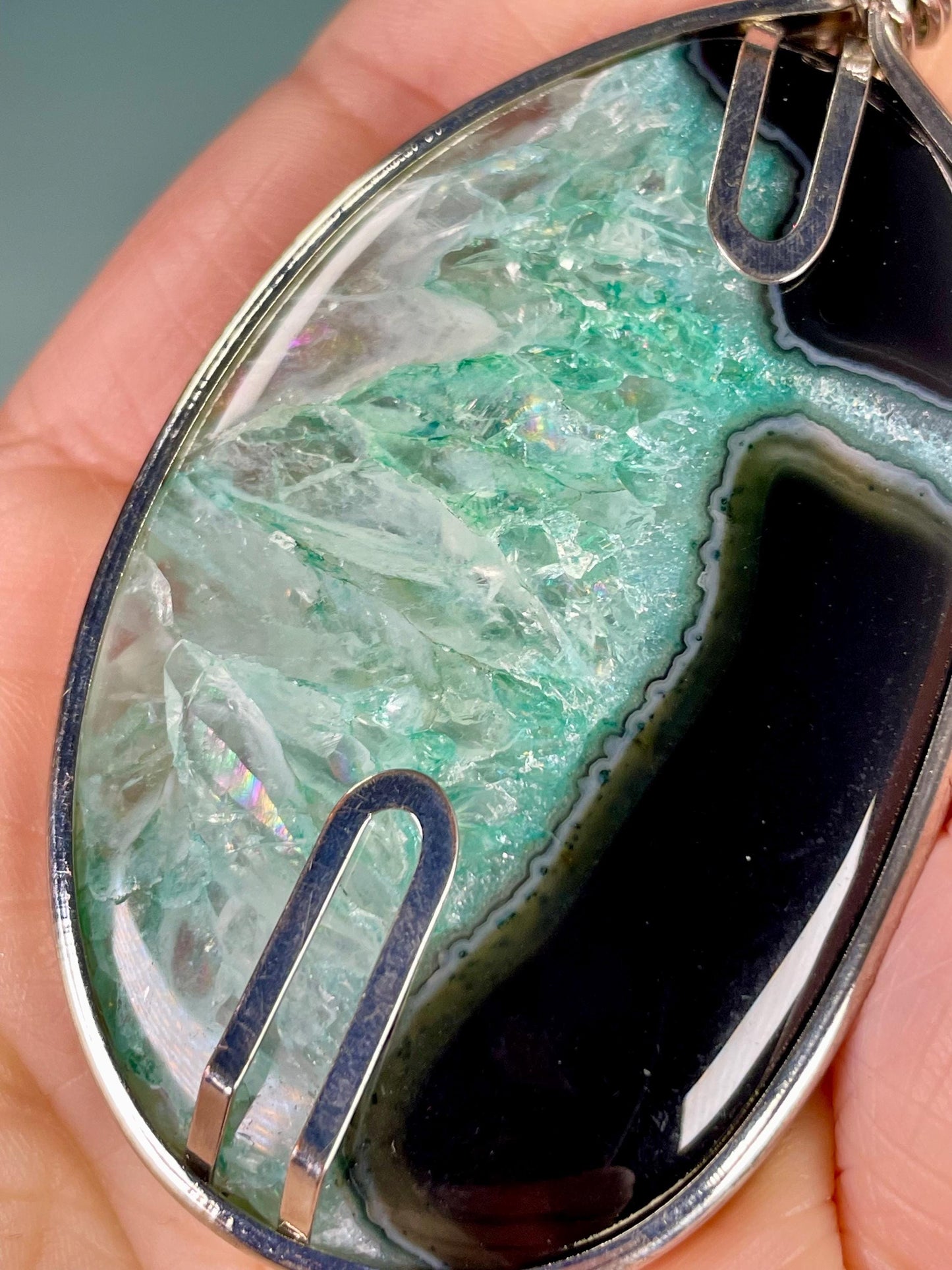 Stunning 3 inch Stone and Silver Pendant