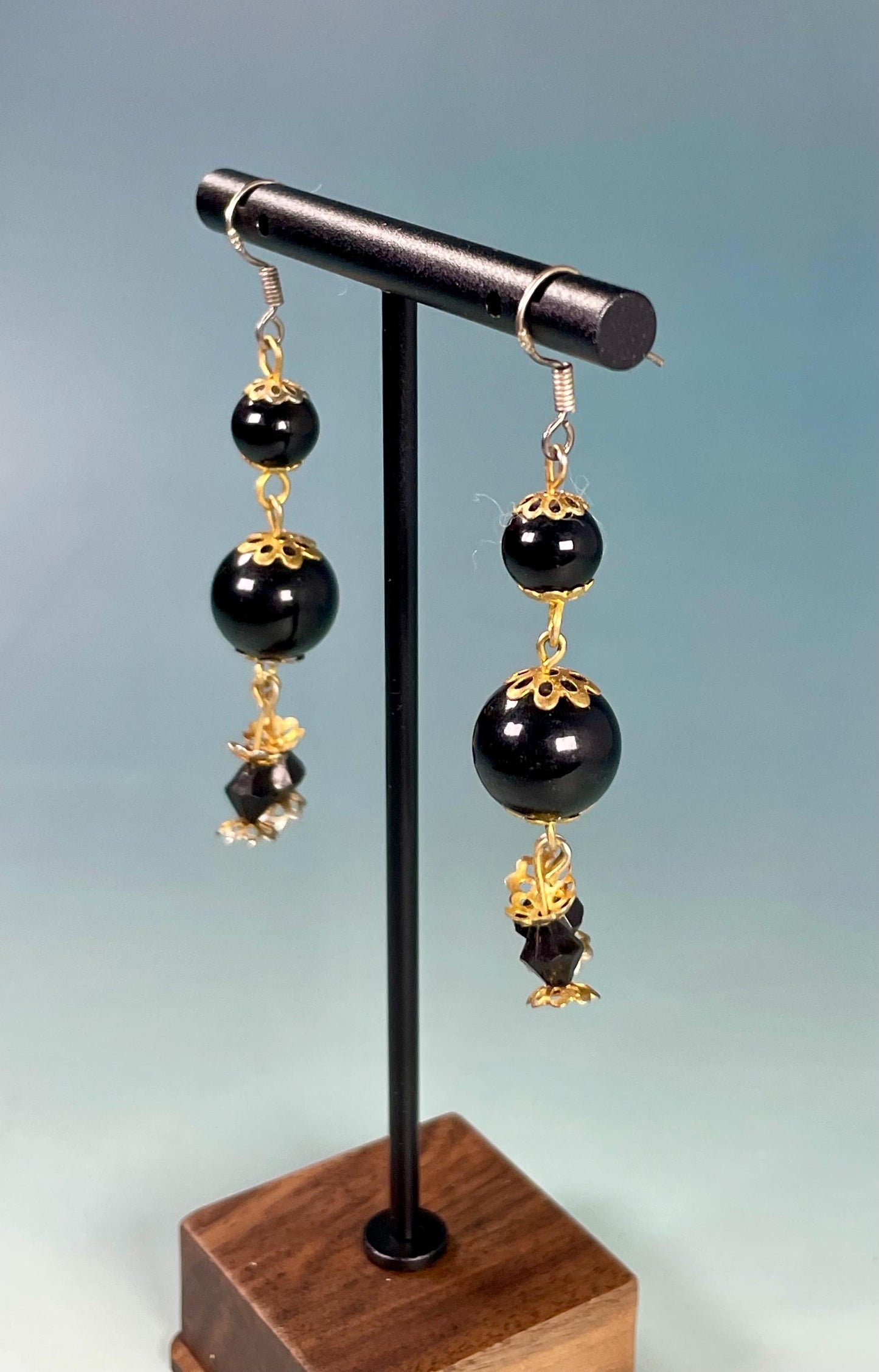 Black Beaded Drop Earrings