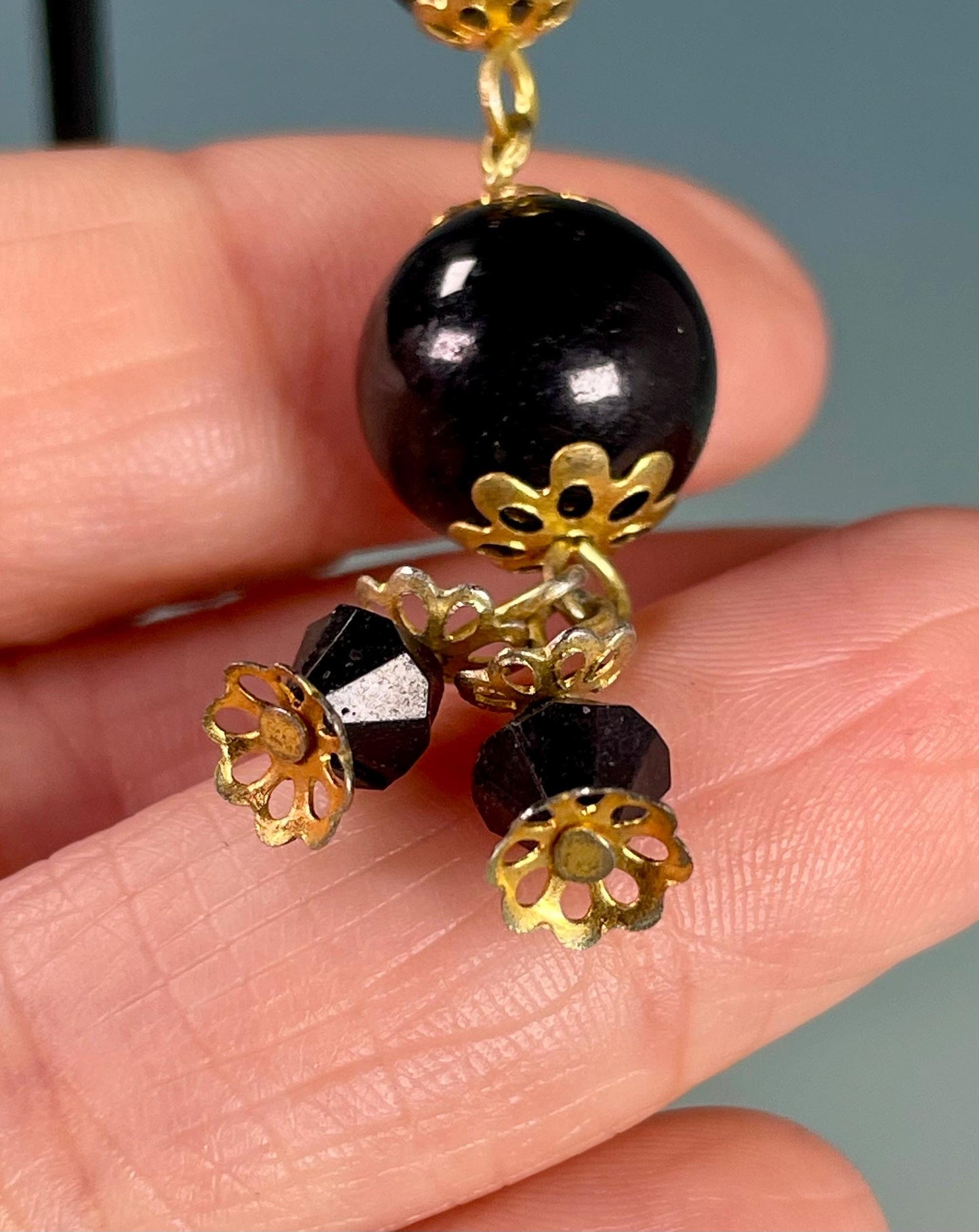 Black Beaded Drop Earrings