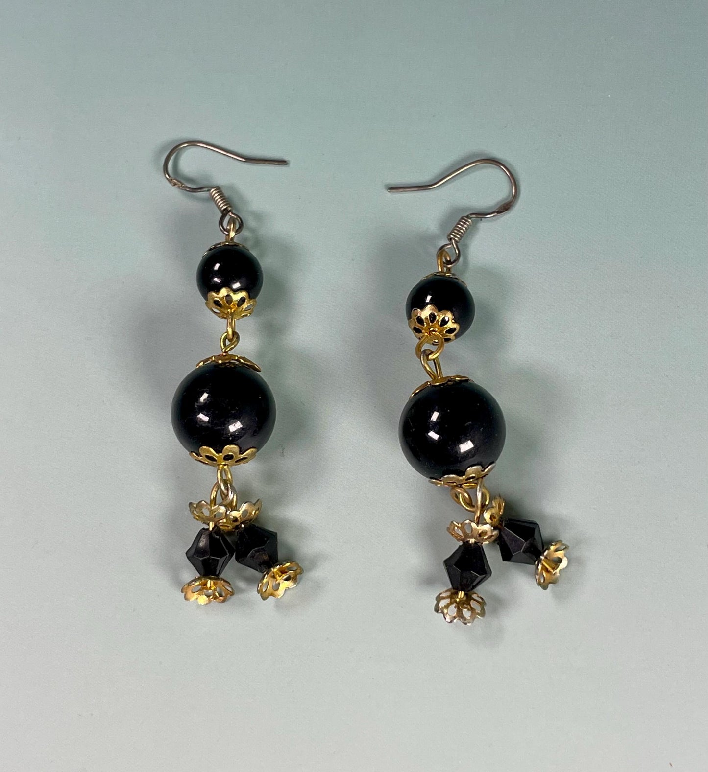 Black Beaded Drop Earrings