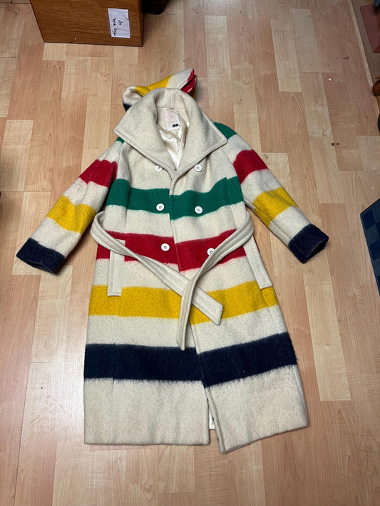 Amazing authentic Hudson Bay Company coat with hood  44 inches tall x 24 inch chest - 27 sleeves and 14 hood  super condition