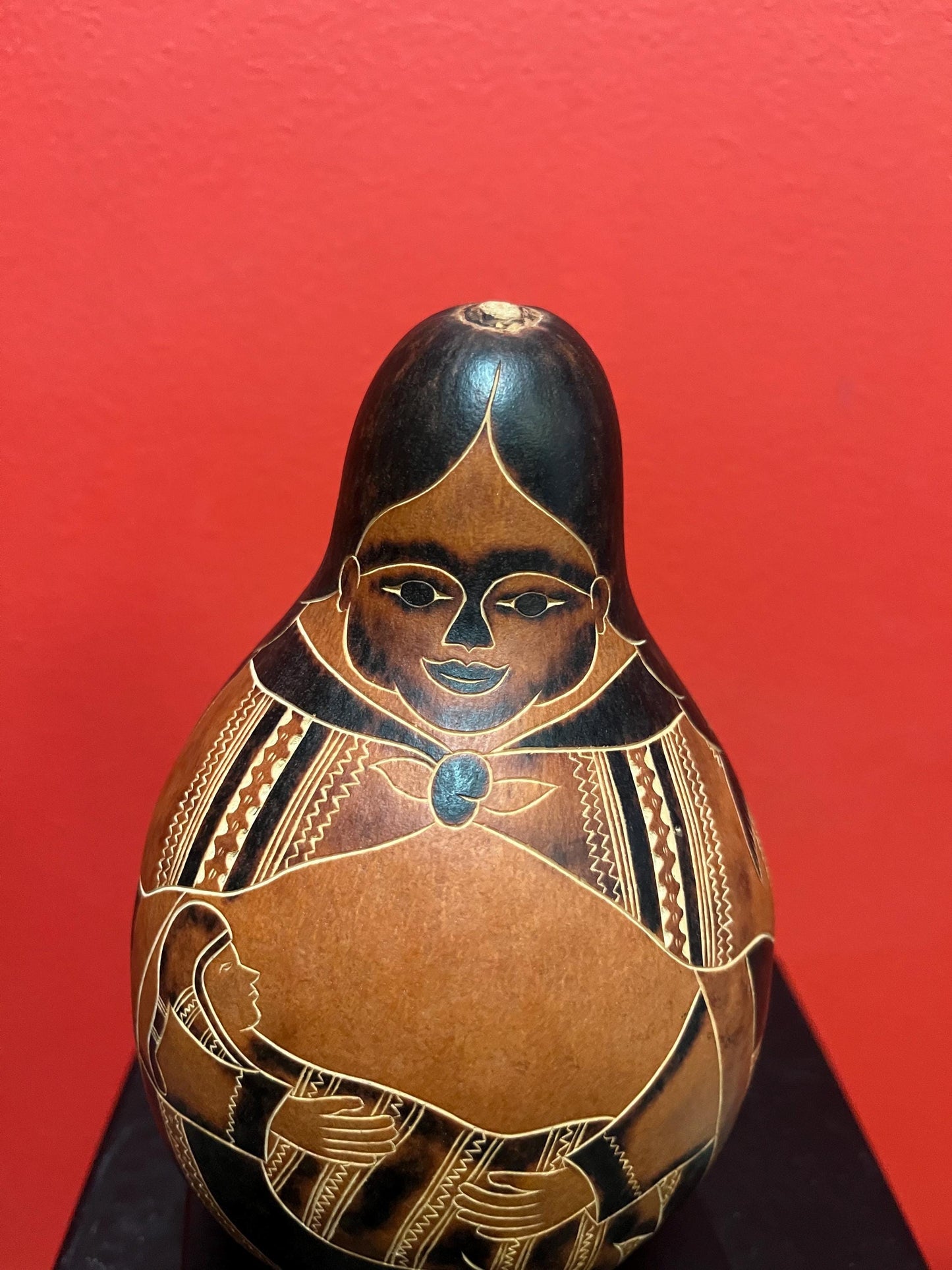 7 inch signed Peruvian signed statue rattle on Stand  good value   mother holding baby