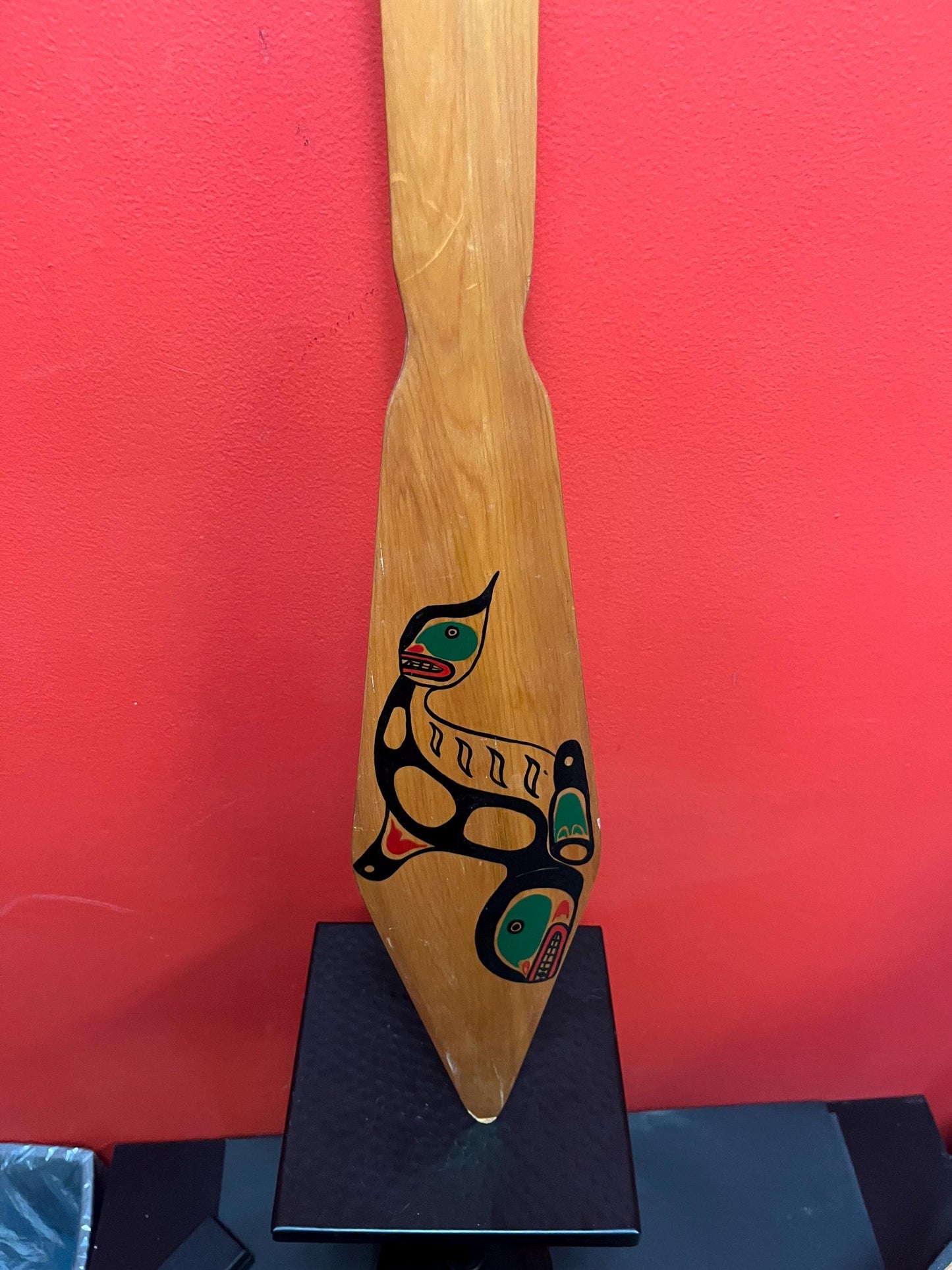 Unique indigenous first nation pacific  north West Coast killer whale painted cedar 36 inch paddle  couple marks see photos  great value