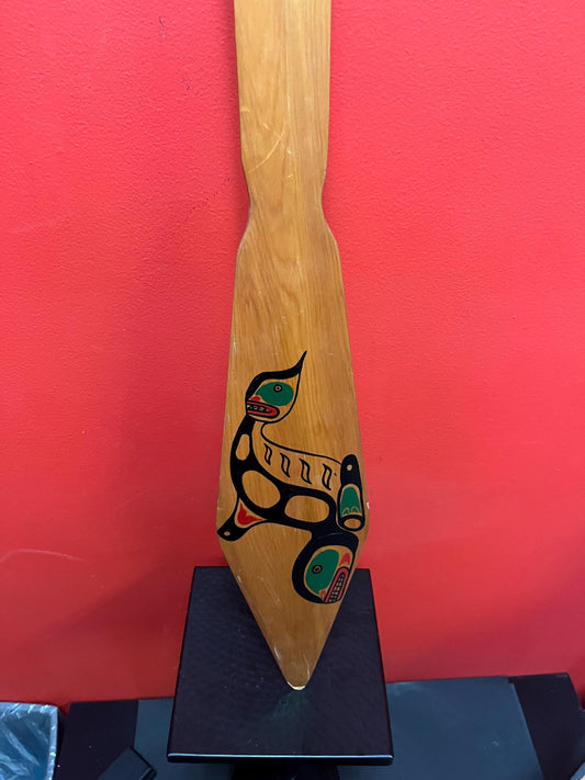 Unique indigenous first nation pacific  north West Coast killer whale painted cedar 36 inch paddle  couple marks see photos  great value