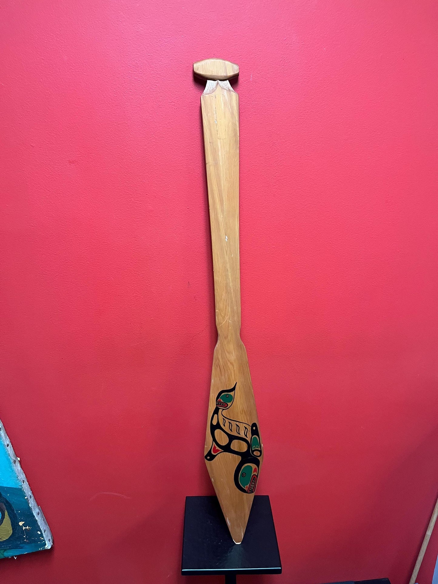 Unique indigenous first nation pacific  north West Coast killer whale painted cedar 36 inch paddle  couple marks see photos  great value