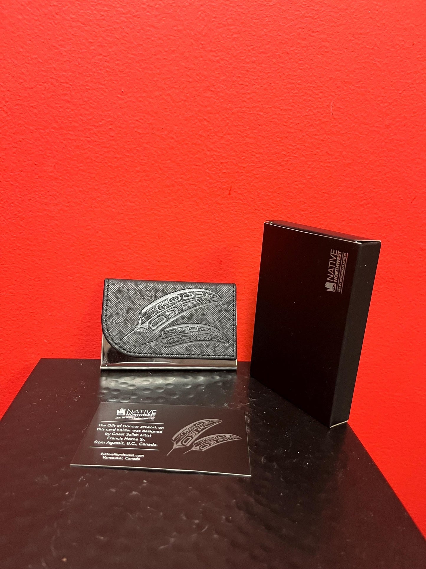 Indigenous business card holder  brand new 4 x 2  native designed by Canadian artist great gift  with box