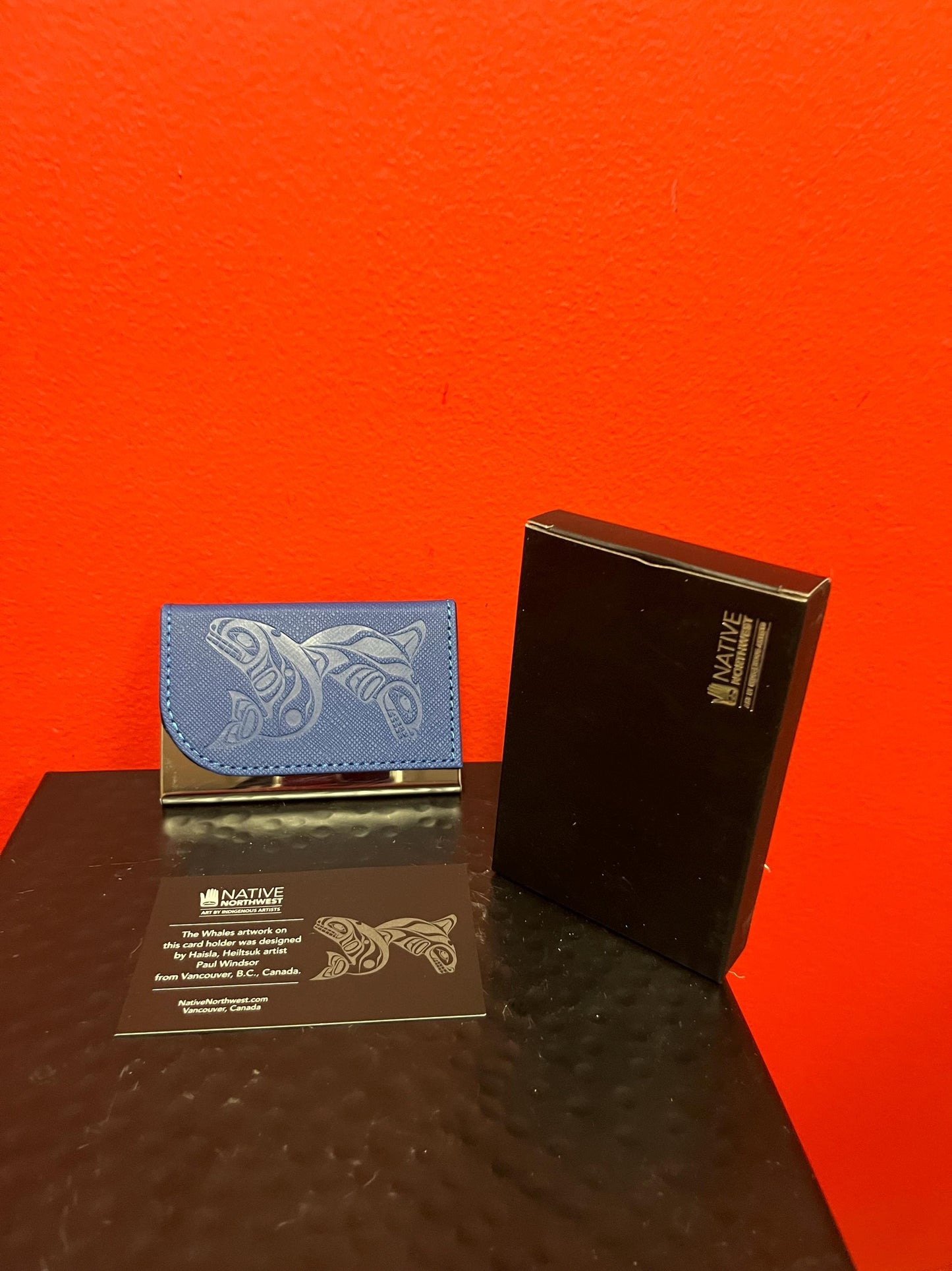 Indigenous business card holder  brand new 4 x 2  native designed by Canadian artist great gift  with box