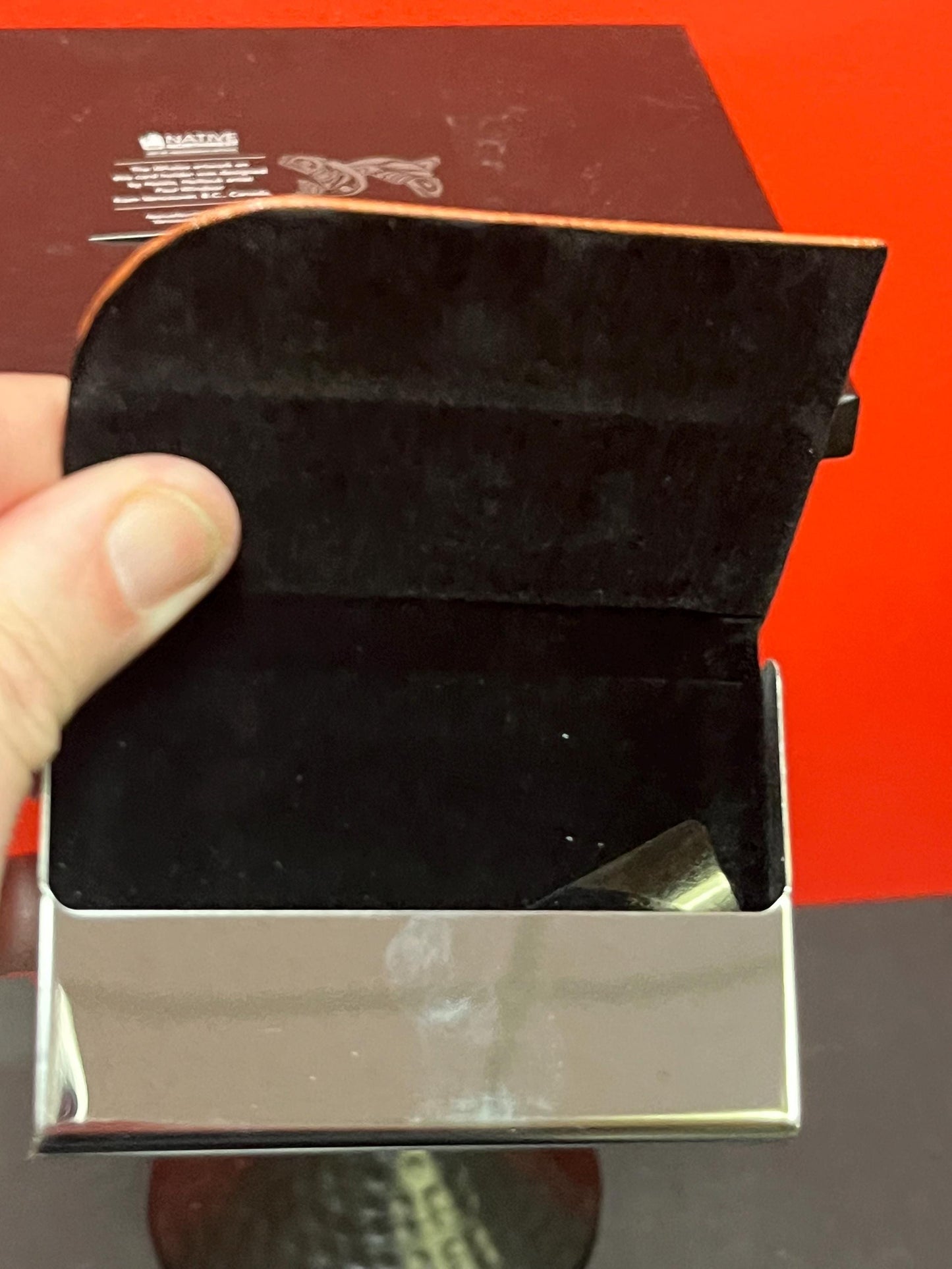 Indigenous business card holder  brand new 4 x 2  native designed by Canadian artist great gift  with box