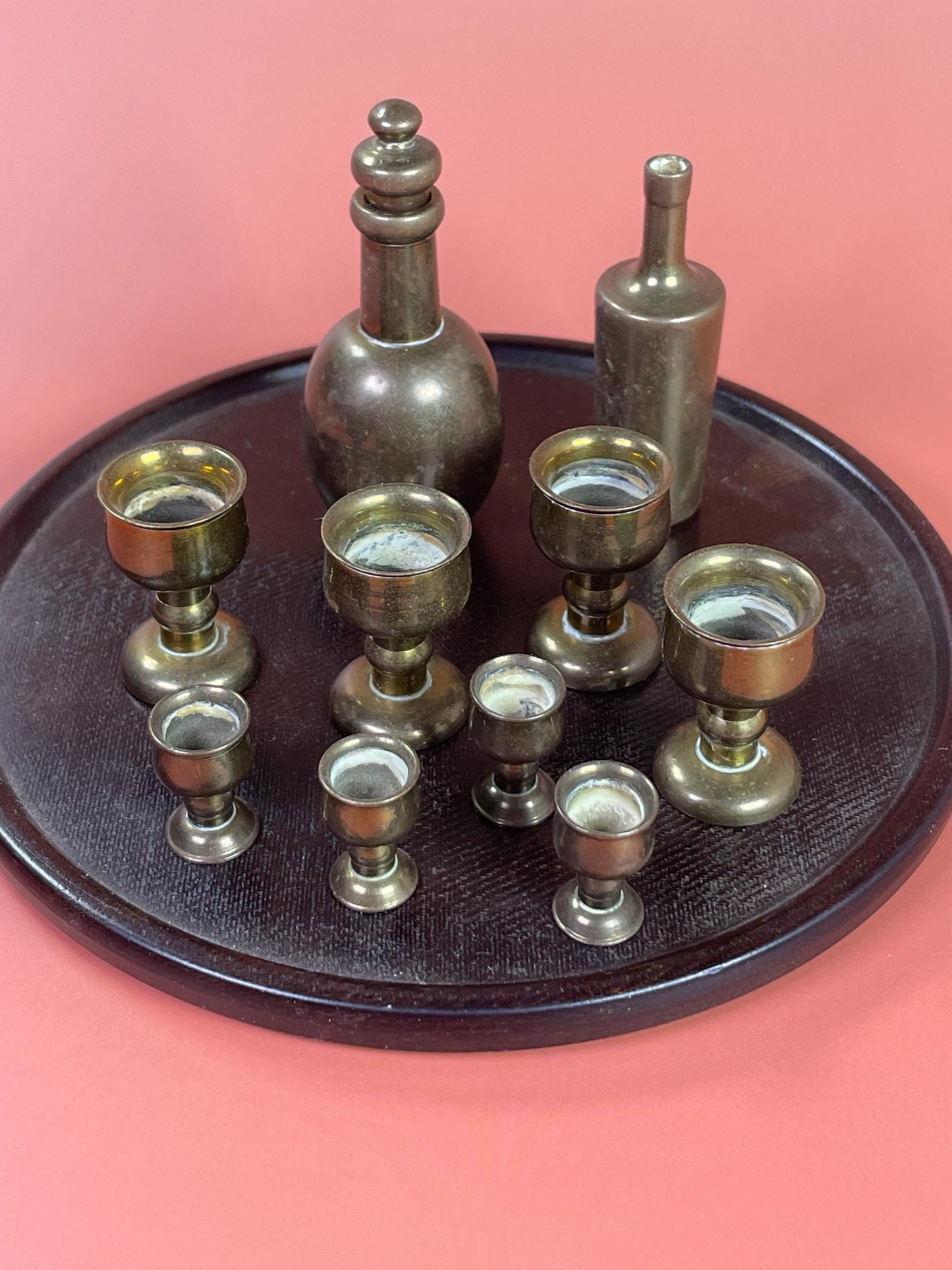 Set of Miniature Brass Bottle/Cup Set with Tray