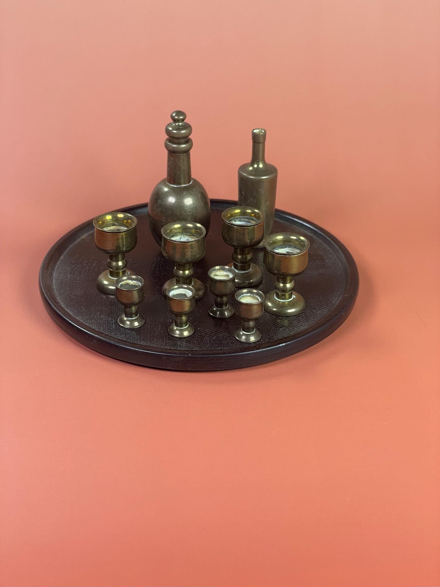 Set of Miniature Brass Bottle/Cup Set with Tray
