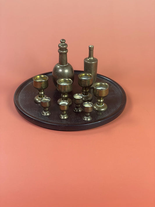 Set of Miniature Brass Bottle/Cup Set with Tray