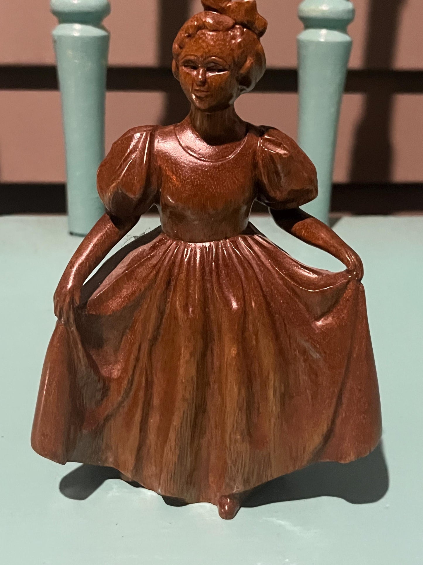 6 inch high signed carved wooden statue of a lady belle  wonderful detail  super price