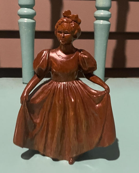 6 inch high signed carved wooden statue of a lady belle  wonderful detail  super price
