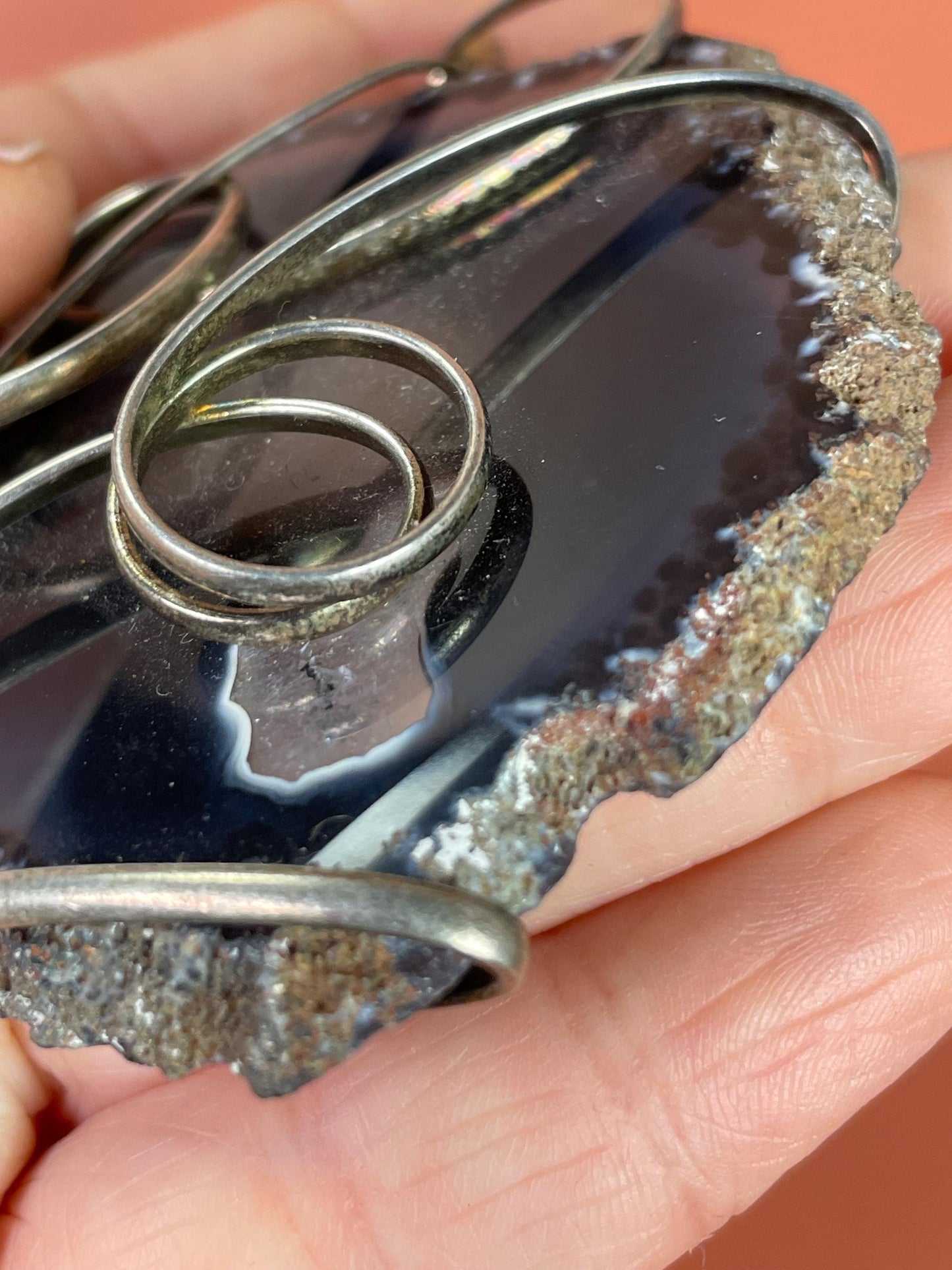 Silver Wire-Wrapped Polished Geode Pendant 3.25 inches