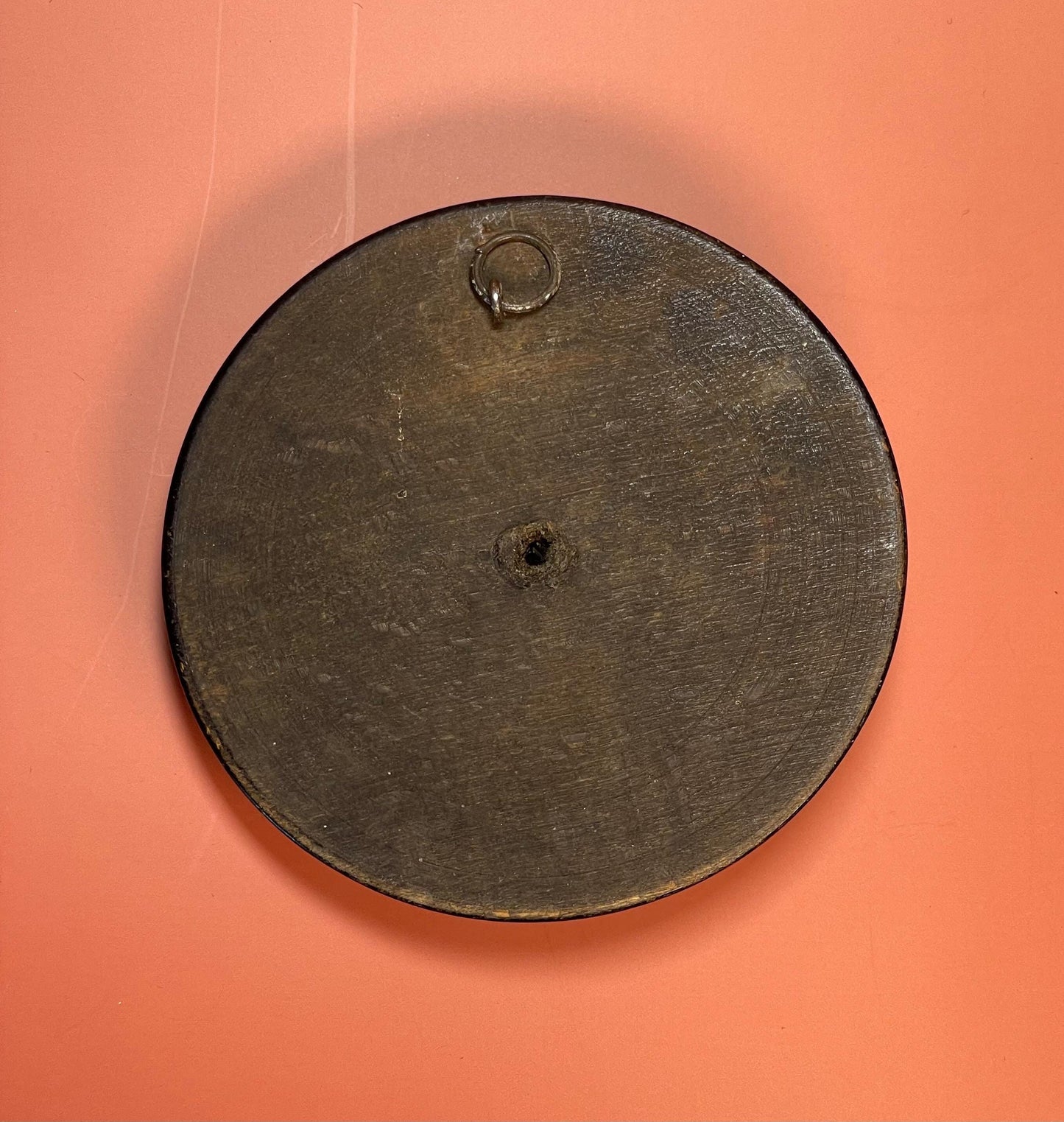 Antique Brass and Wood Religious Plaque Jesus Face