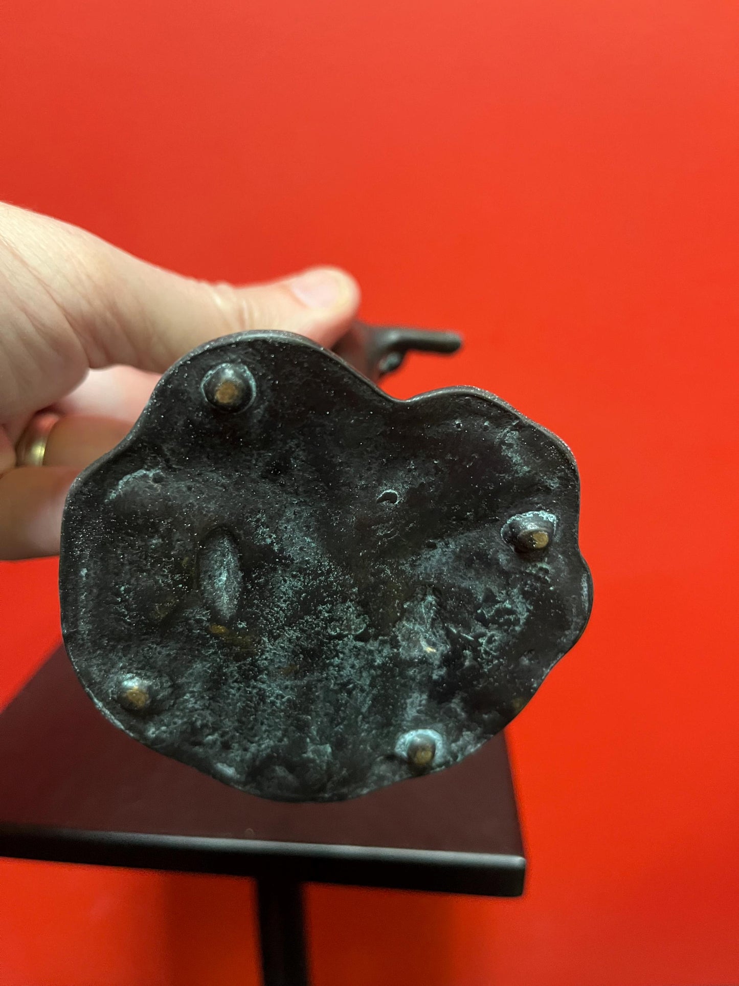 Lovely 8 inch tall bronze frog golfing statue  great patina  wonderful gift