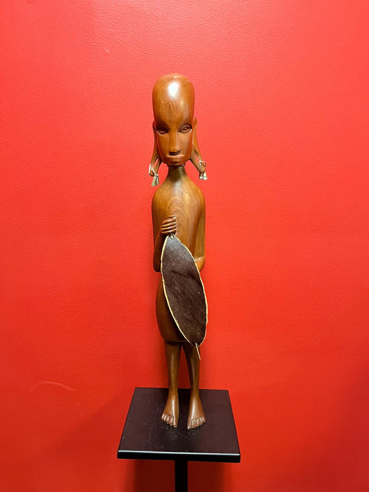 Beautiful 22 inch tall African statue of a warrior great look and stature  wow  1960s