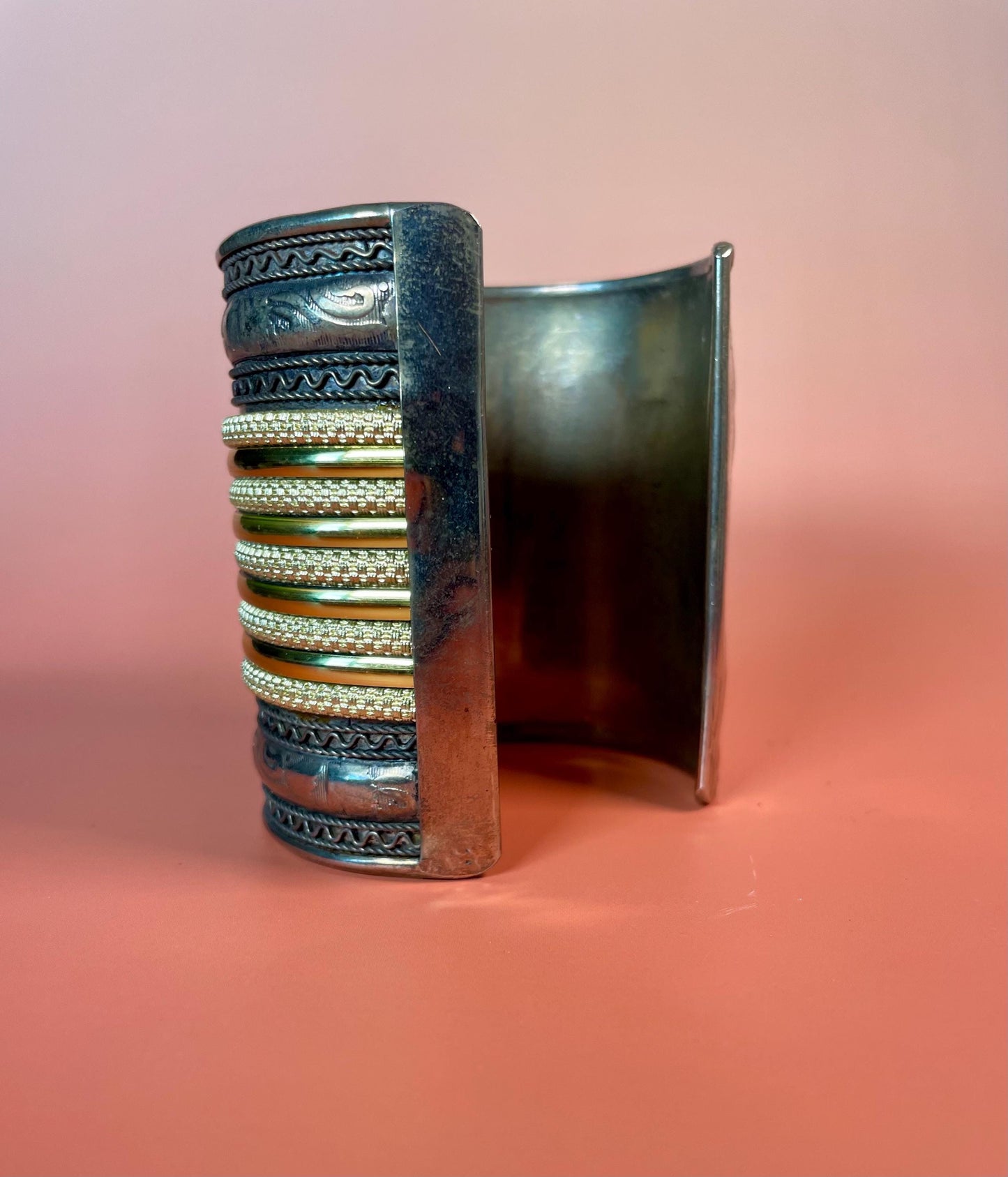 Silver and Gold tone 3 inch long Cuff Bracelet